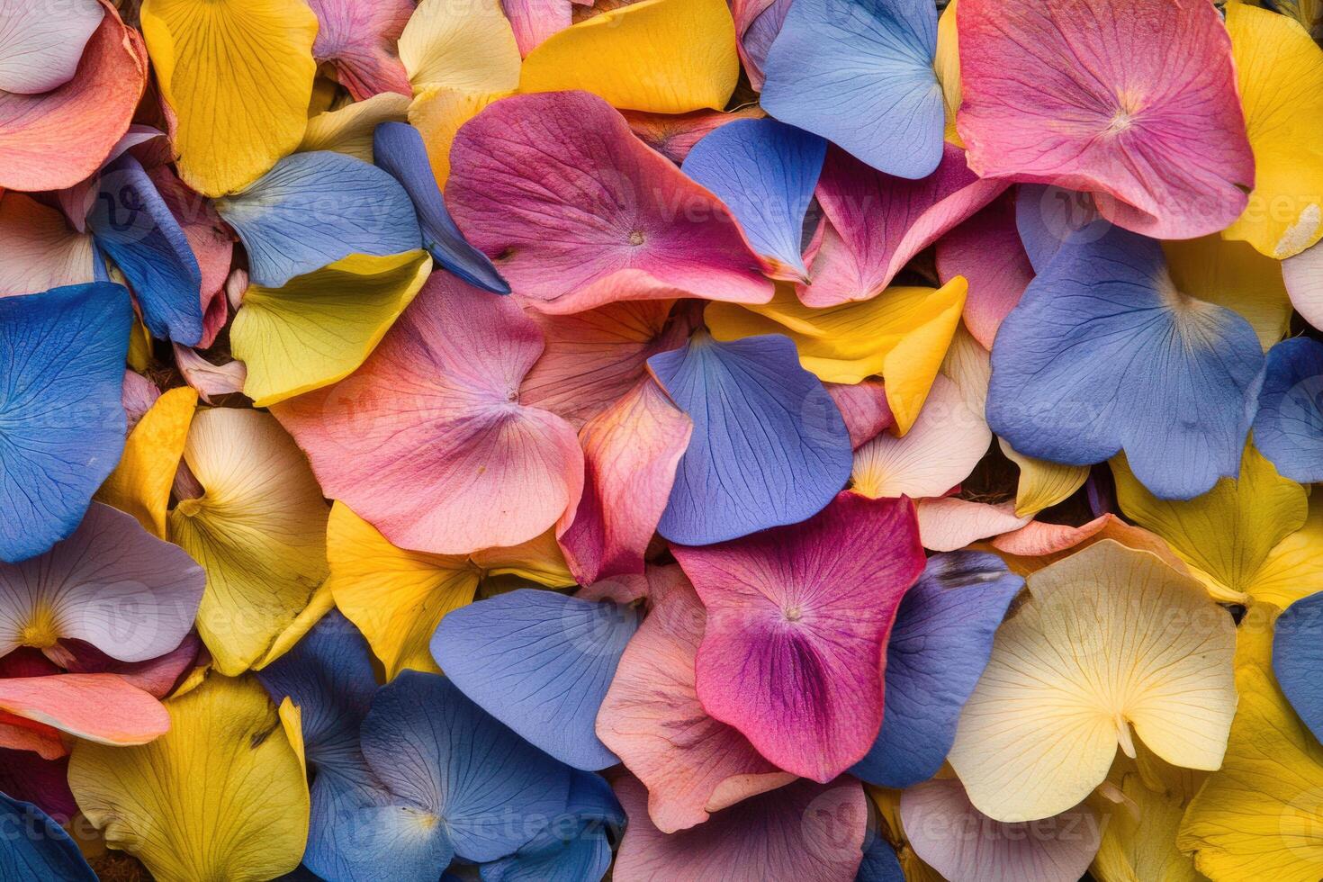 A vibrant array of wildflower petals creates a colorful, natural background. photo