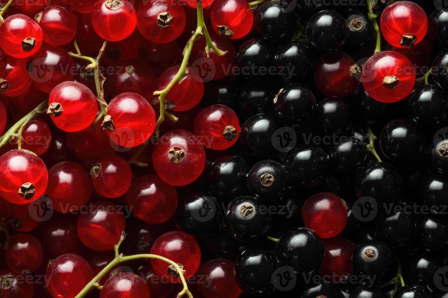 A vivid mix of red and black currants creates a rich, textured background. photo