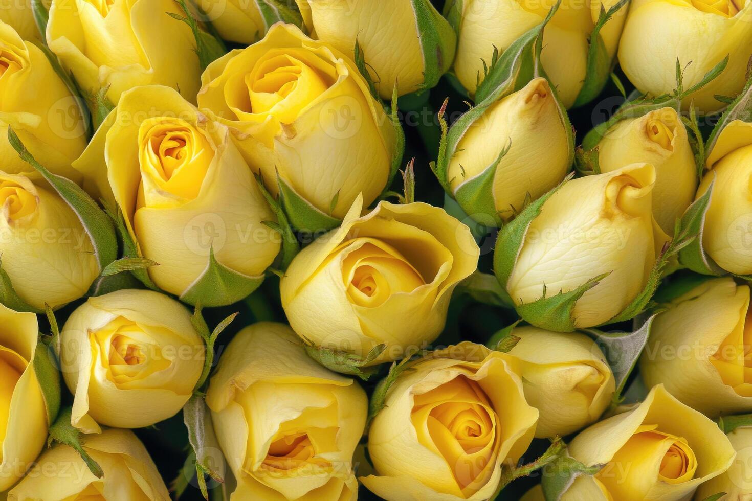 A cheerful display of yellow rose buds creates a bright, vibrant background. photo