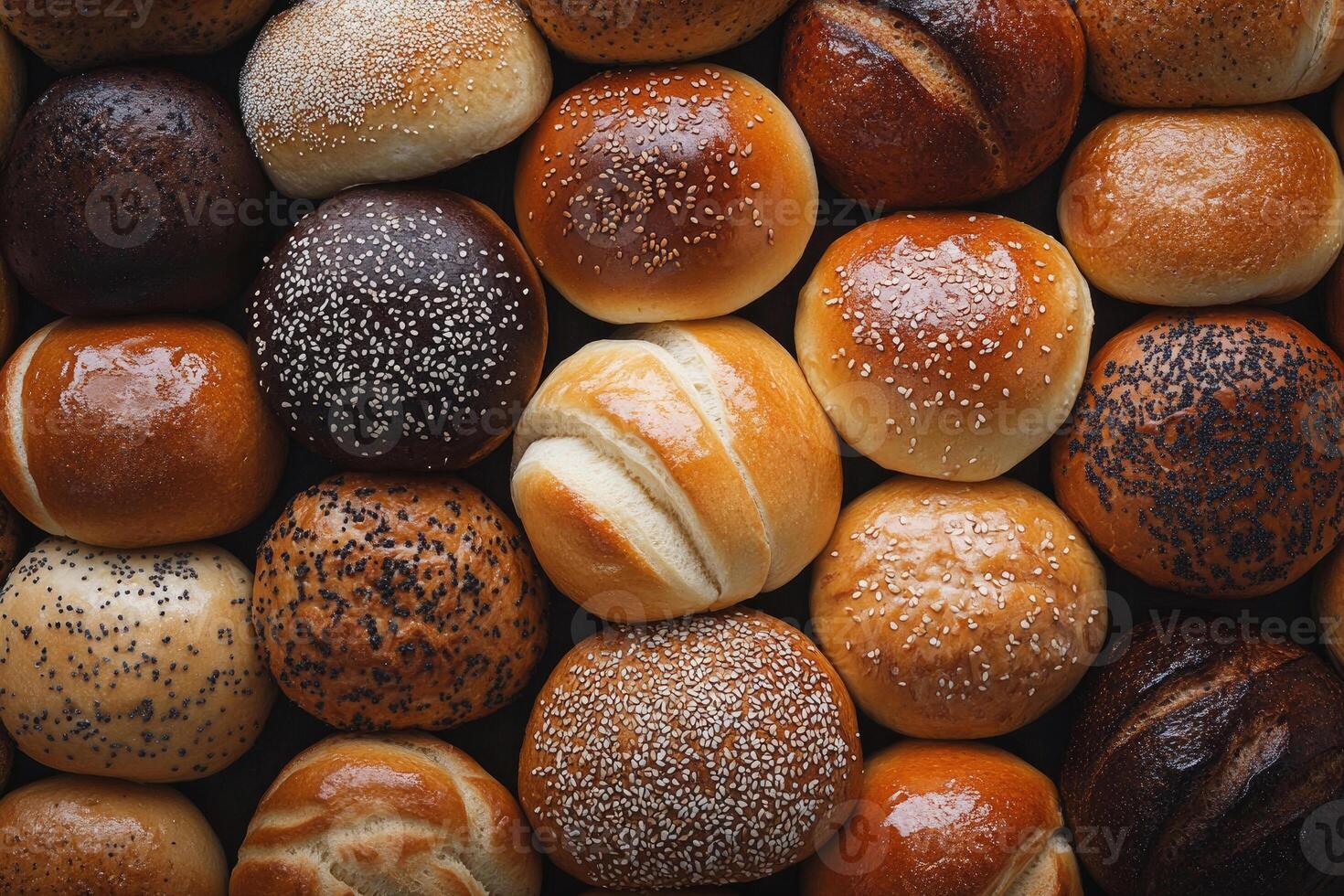 A selection of buns creates a warm, inviting background. photo