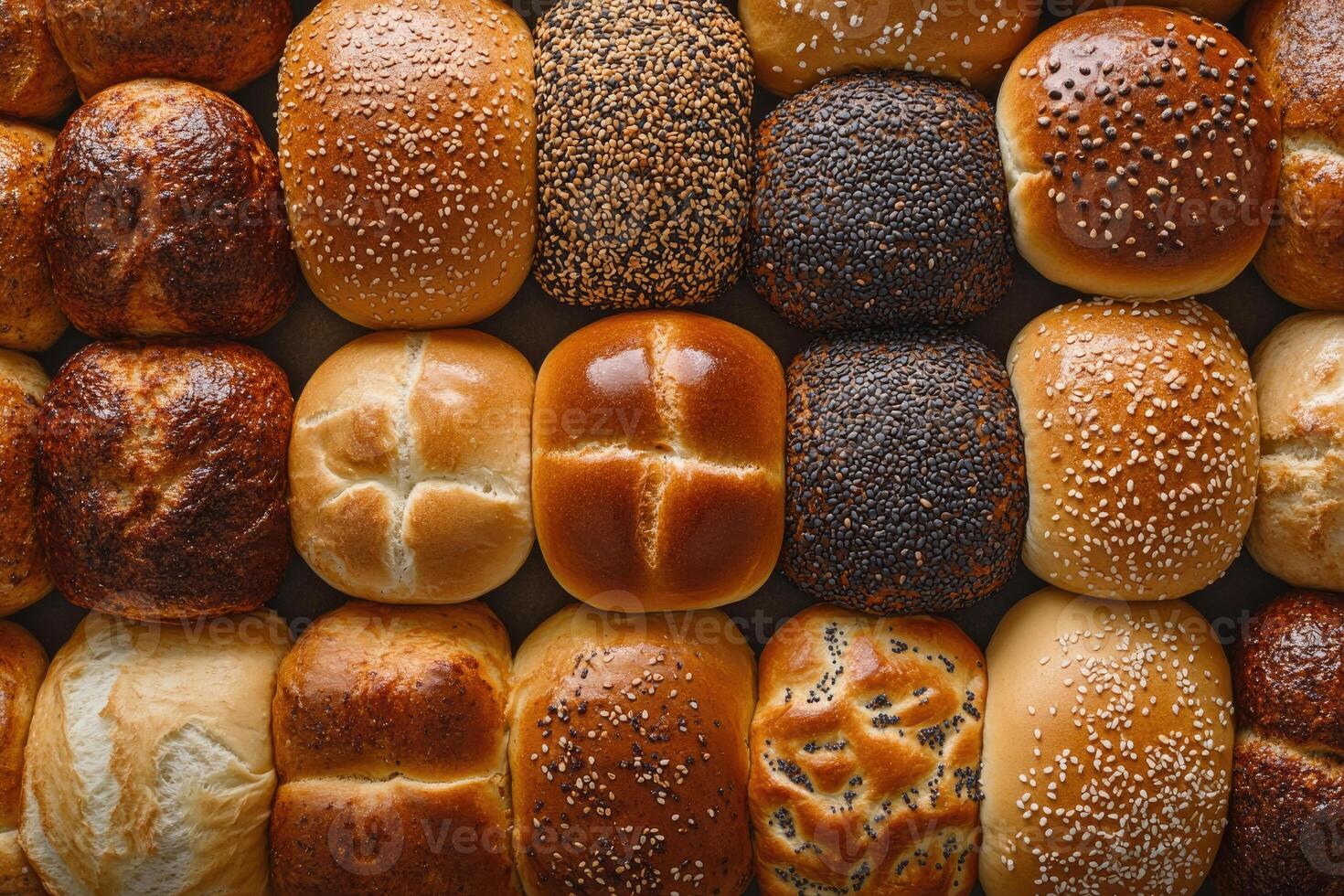 A selection of buns creates a warm, inviting background. photo