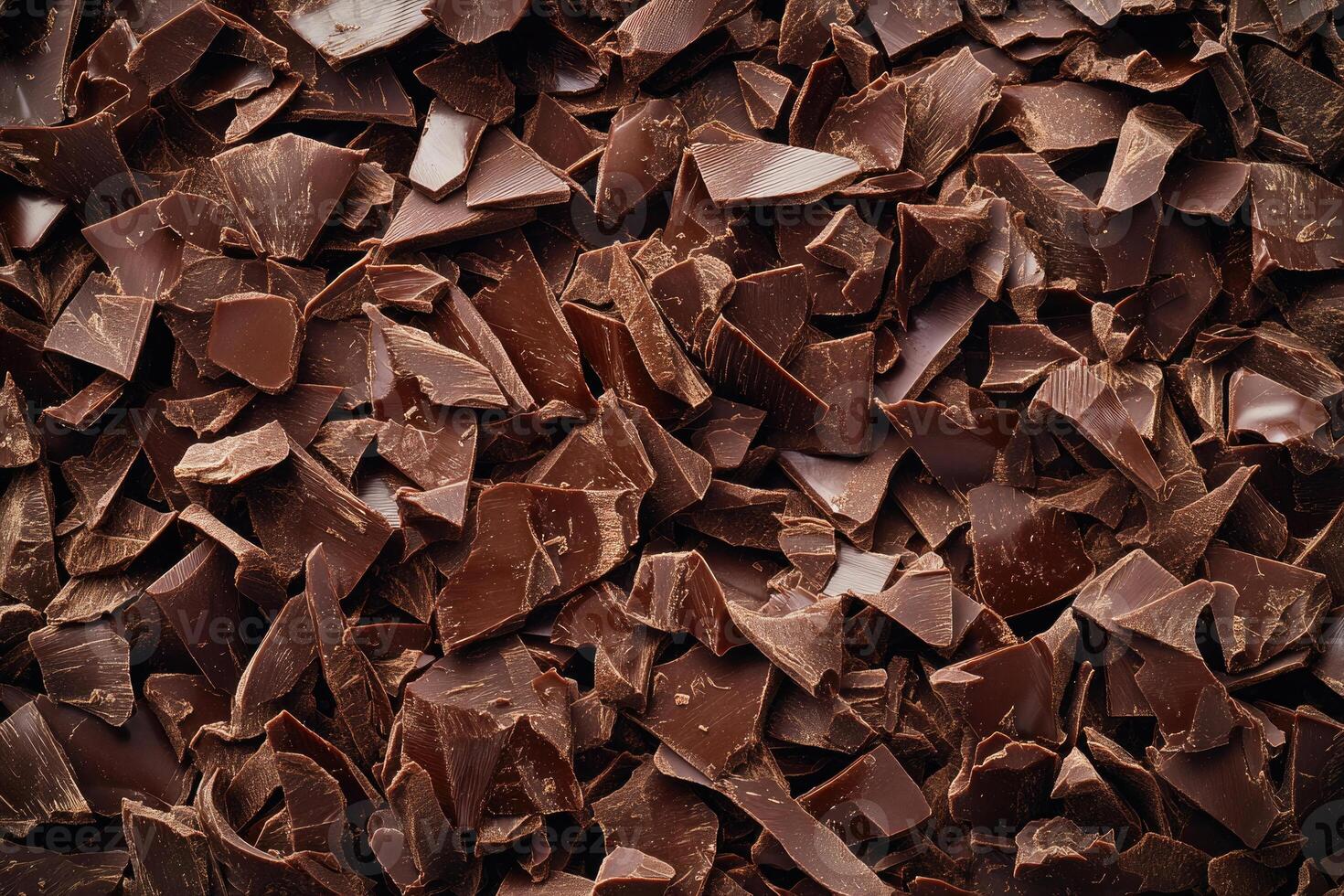 A textured layer of shredded chocolate forms a rich, indulgent background. photo