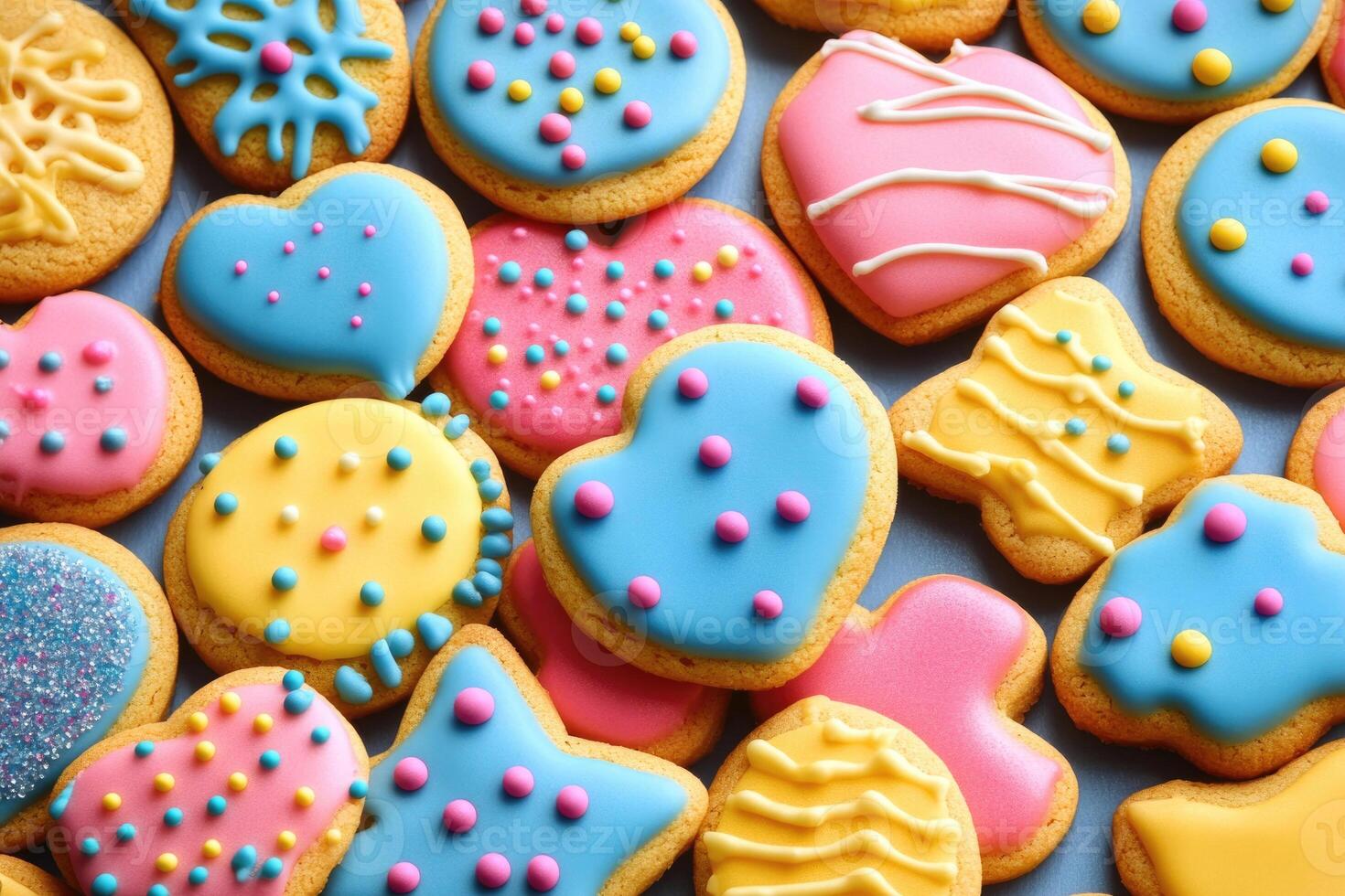 A colorful array of cookies creates a bright, fun background. photo