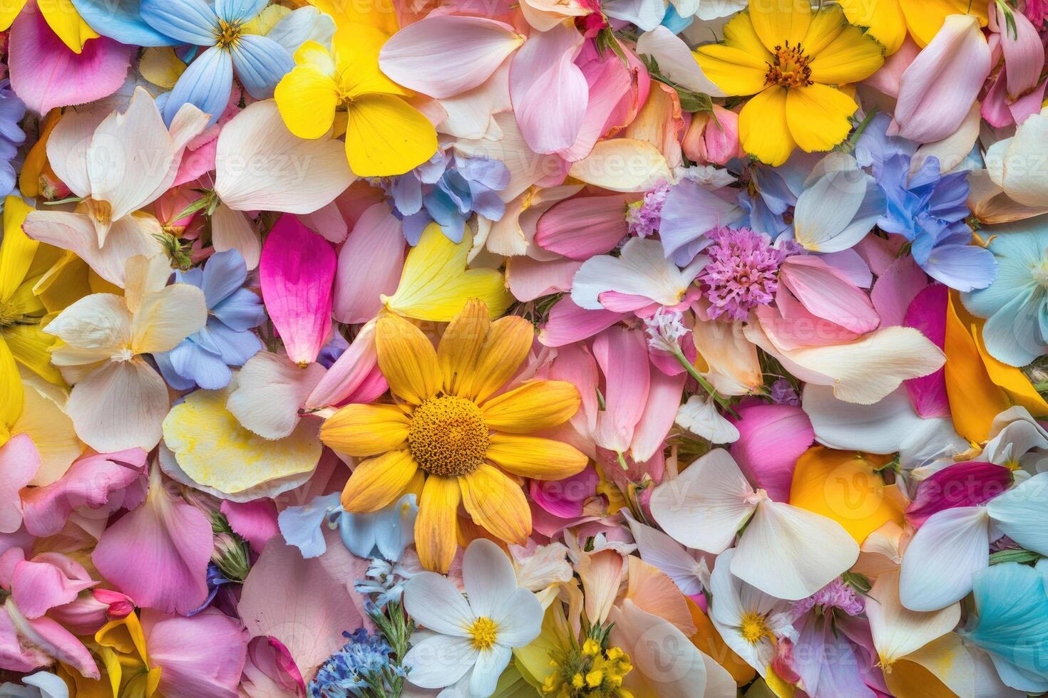 A vibrant array of wildflower petals creates a colorful, natural background. photo