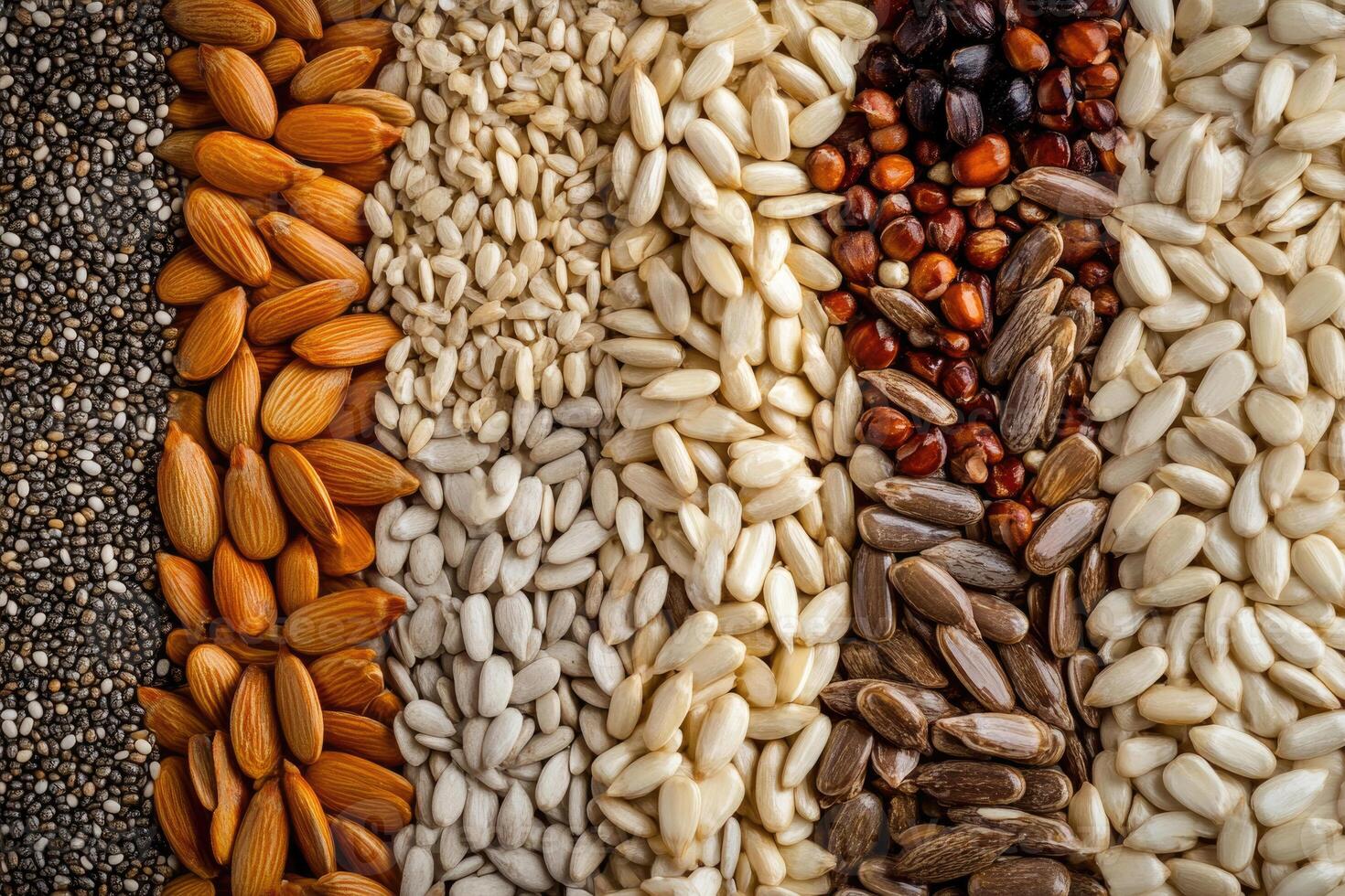 A textured layer of seeds creates a natural, earthy background. photo