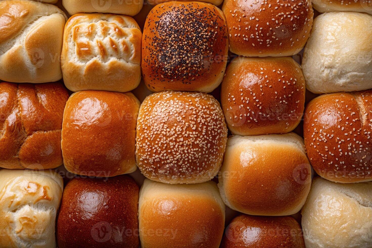 A selection of buns creates a warm, inviting background. photo