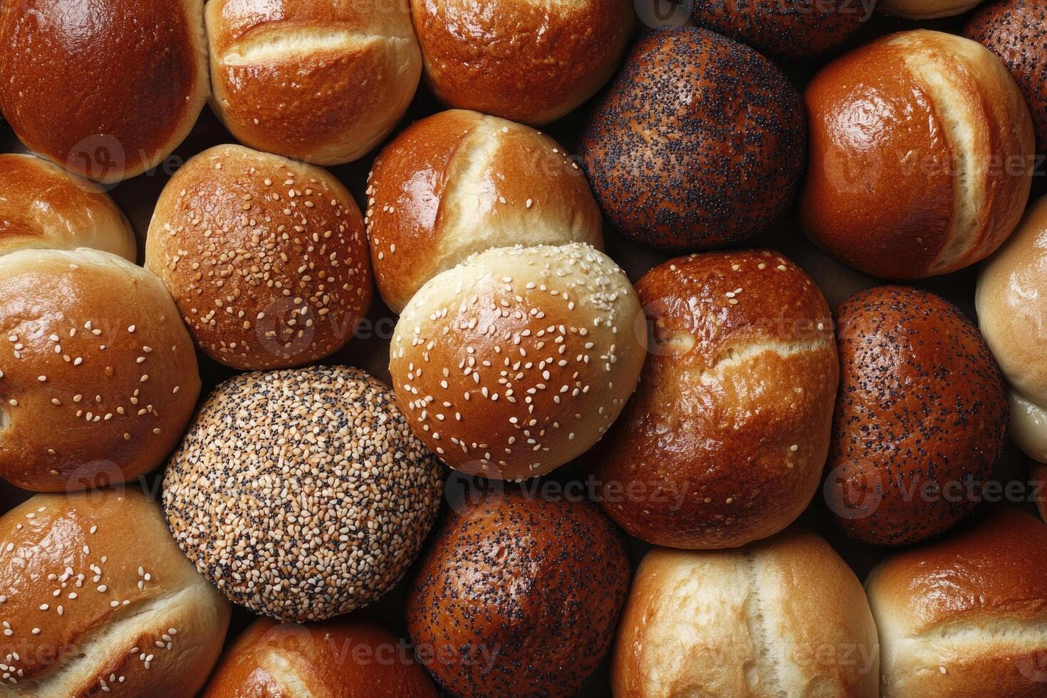 A selection of buns creates a warm, inviting background. photo