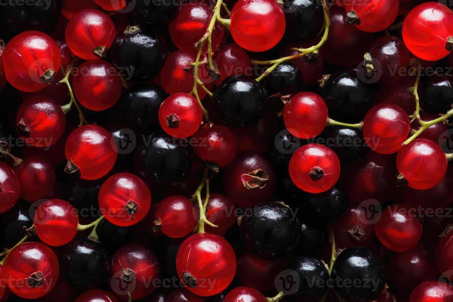 A vivid mix of red and black currants creates a rich, textured background. photo