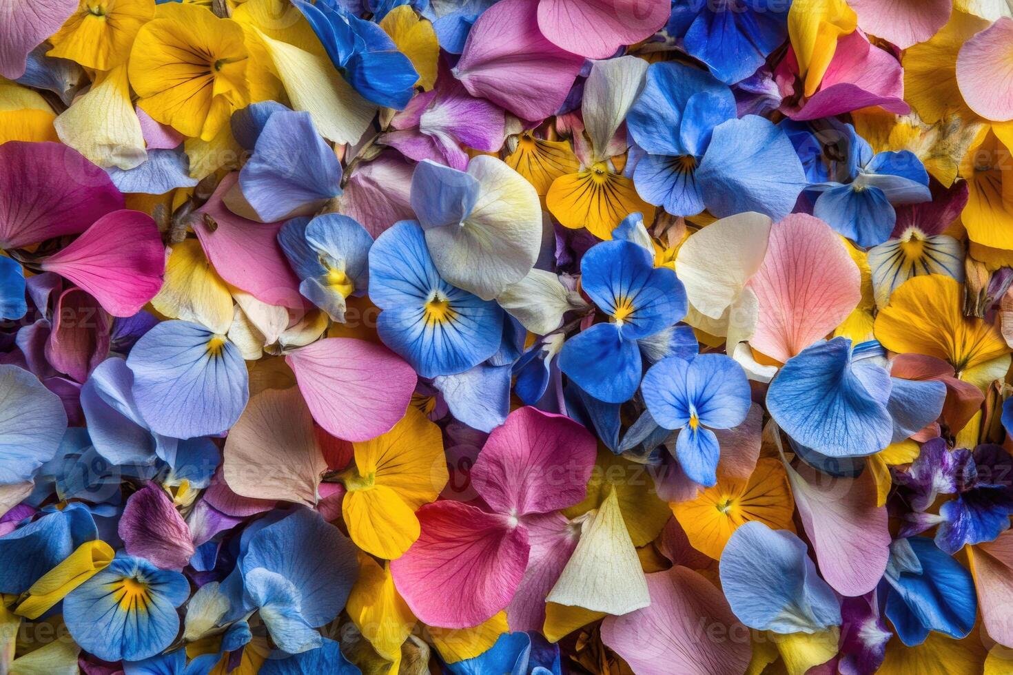 A vibrant array of wildflower petals creates a colorful, natural background. photo