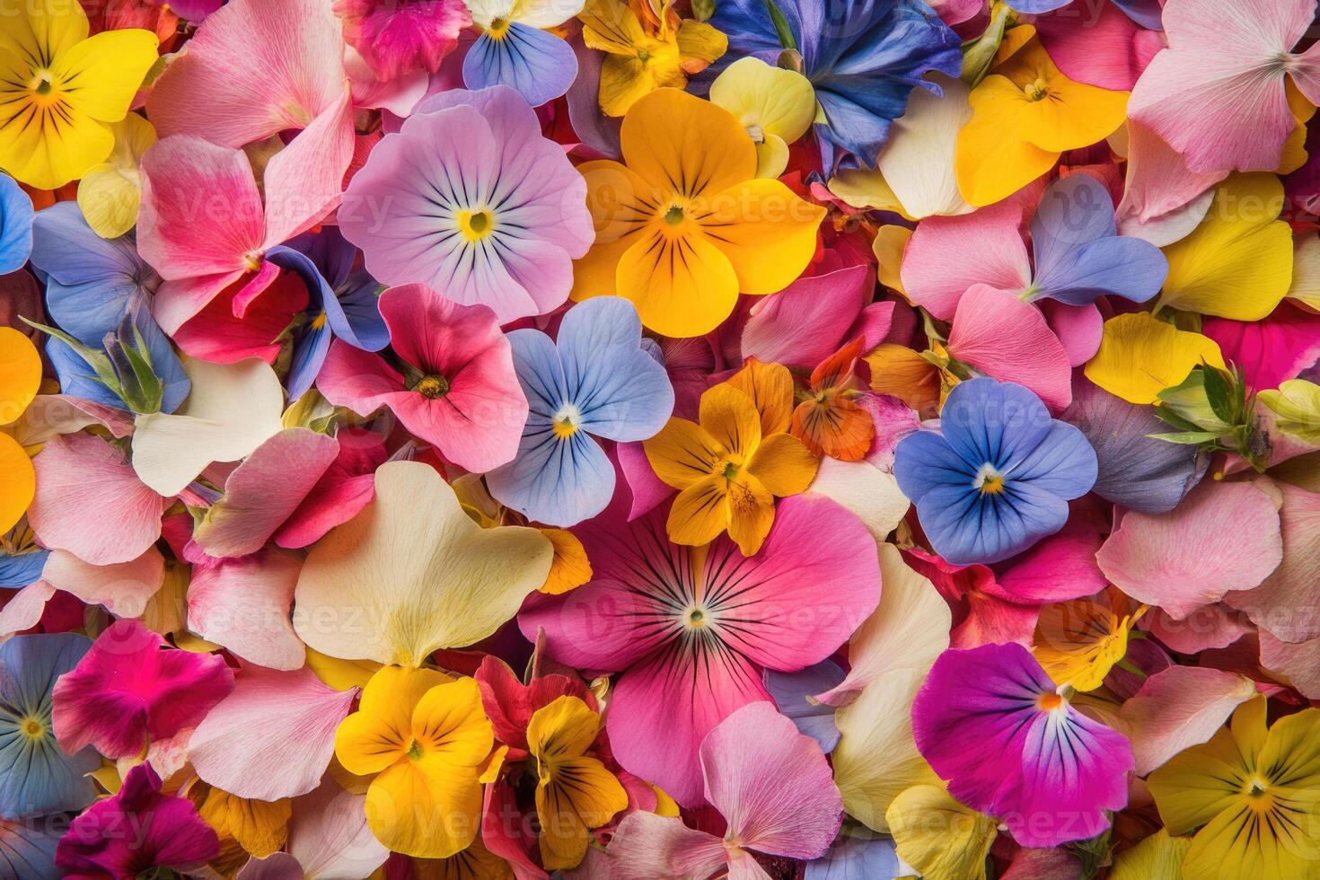 A vibrant array of wildflower petals creates a colorful, natural background. photo