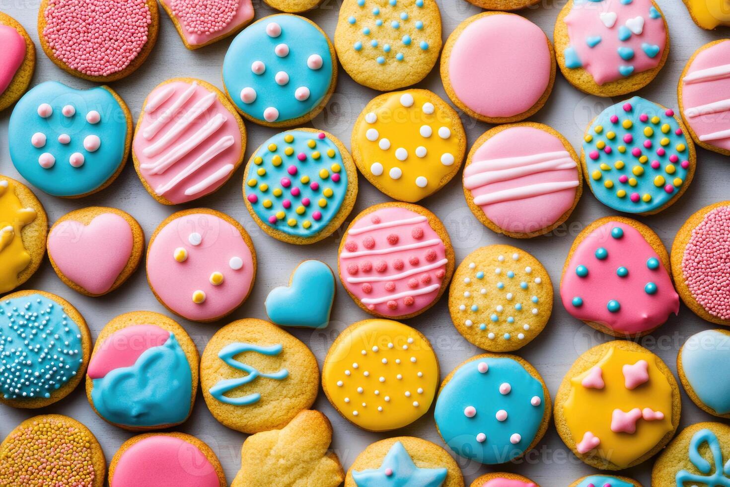 A colorful array of cookies creates a bright, fun background. photo