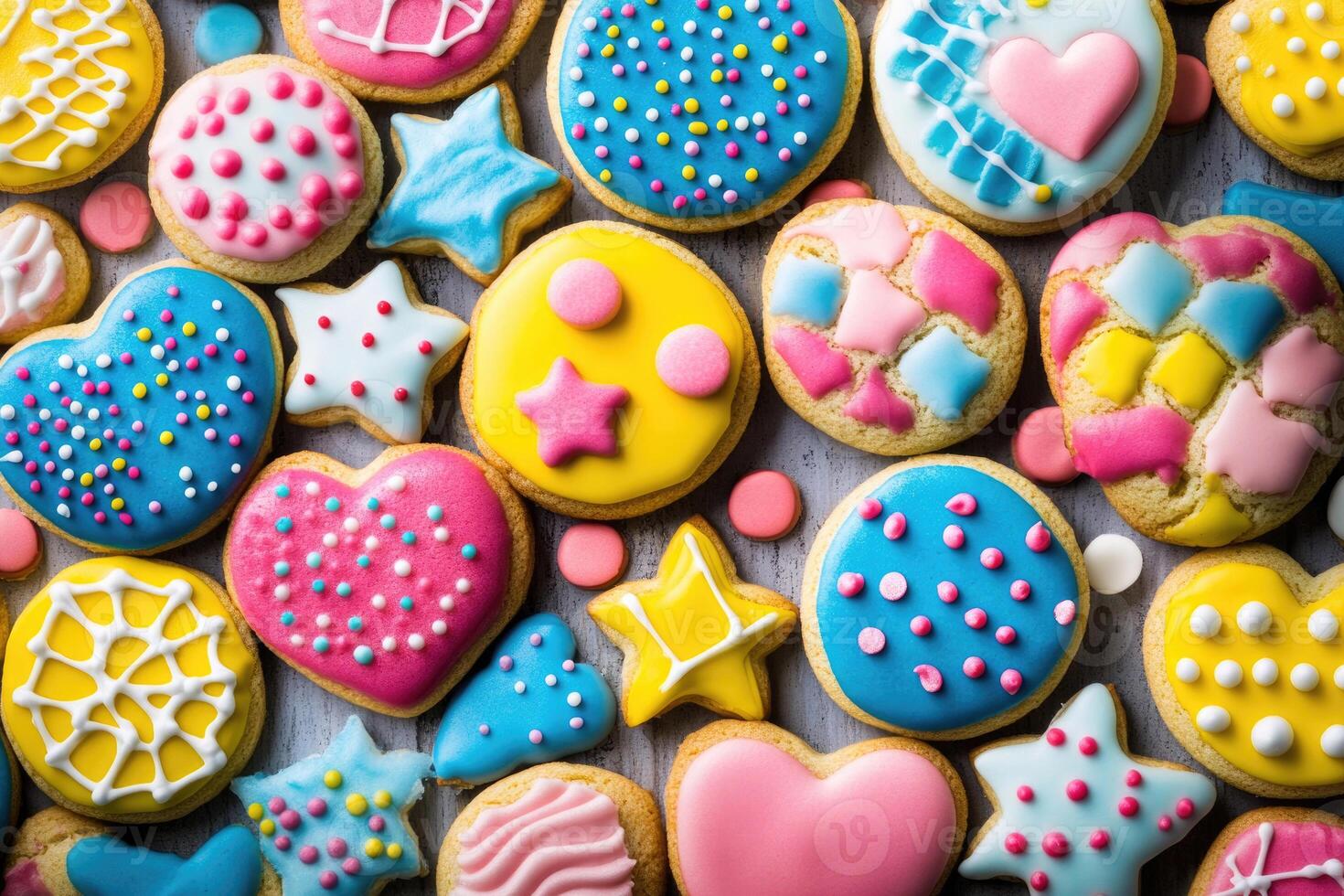 A colorful array of cookies creates a bright, fun background. photo