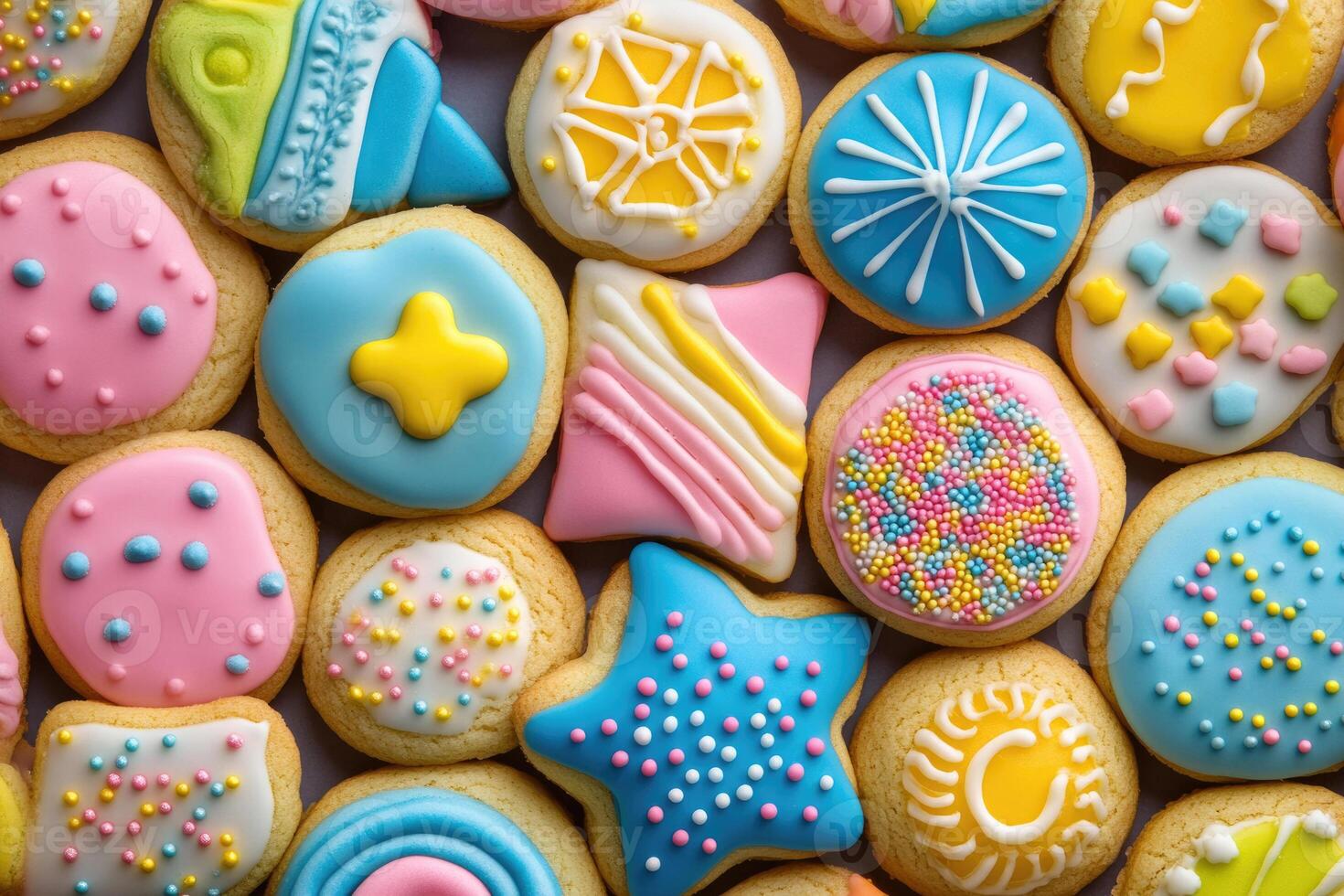 A colorful array of cookies creates a bright, fun background. photo