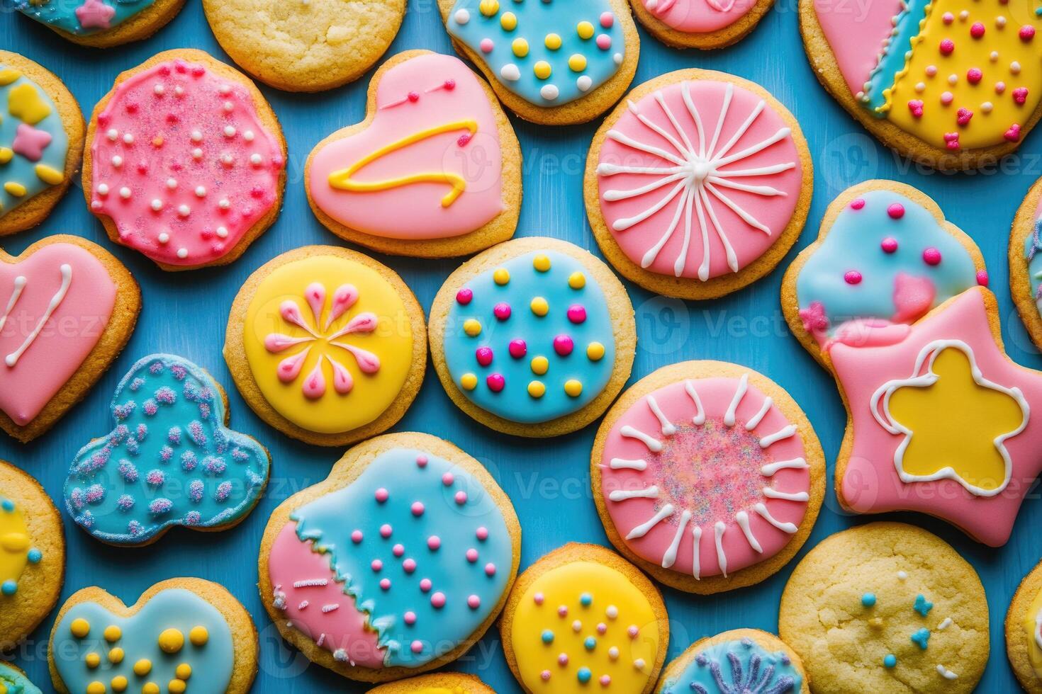 A colorful array of cookies creates a bright, fun background. photo