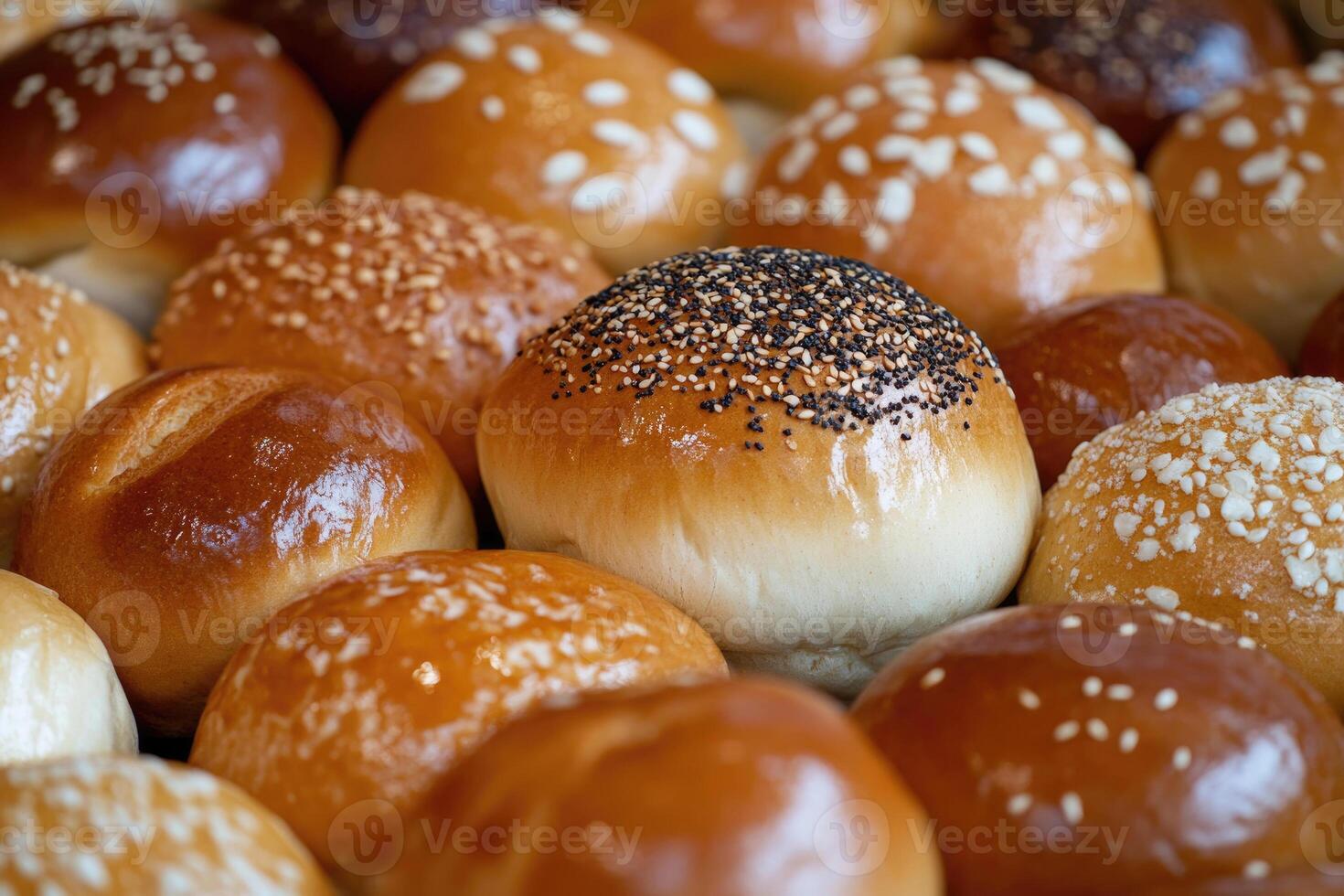 A selection of buns creates a warm, inviting background. photo