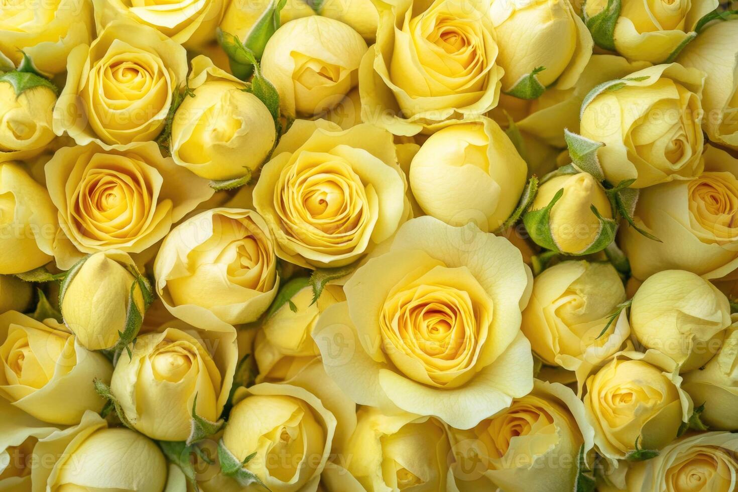 A cheerful display of yellow rose buds creates a bright, vibrant background. photo