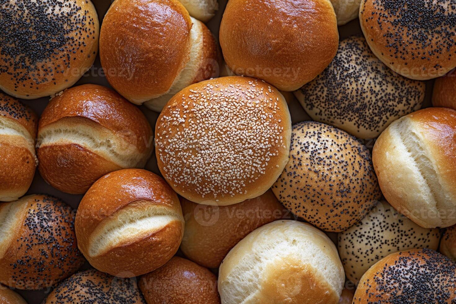 A selection of buns creates a warm, inviting background. photo