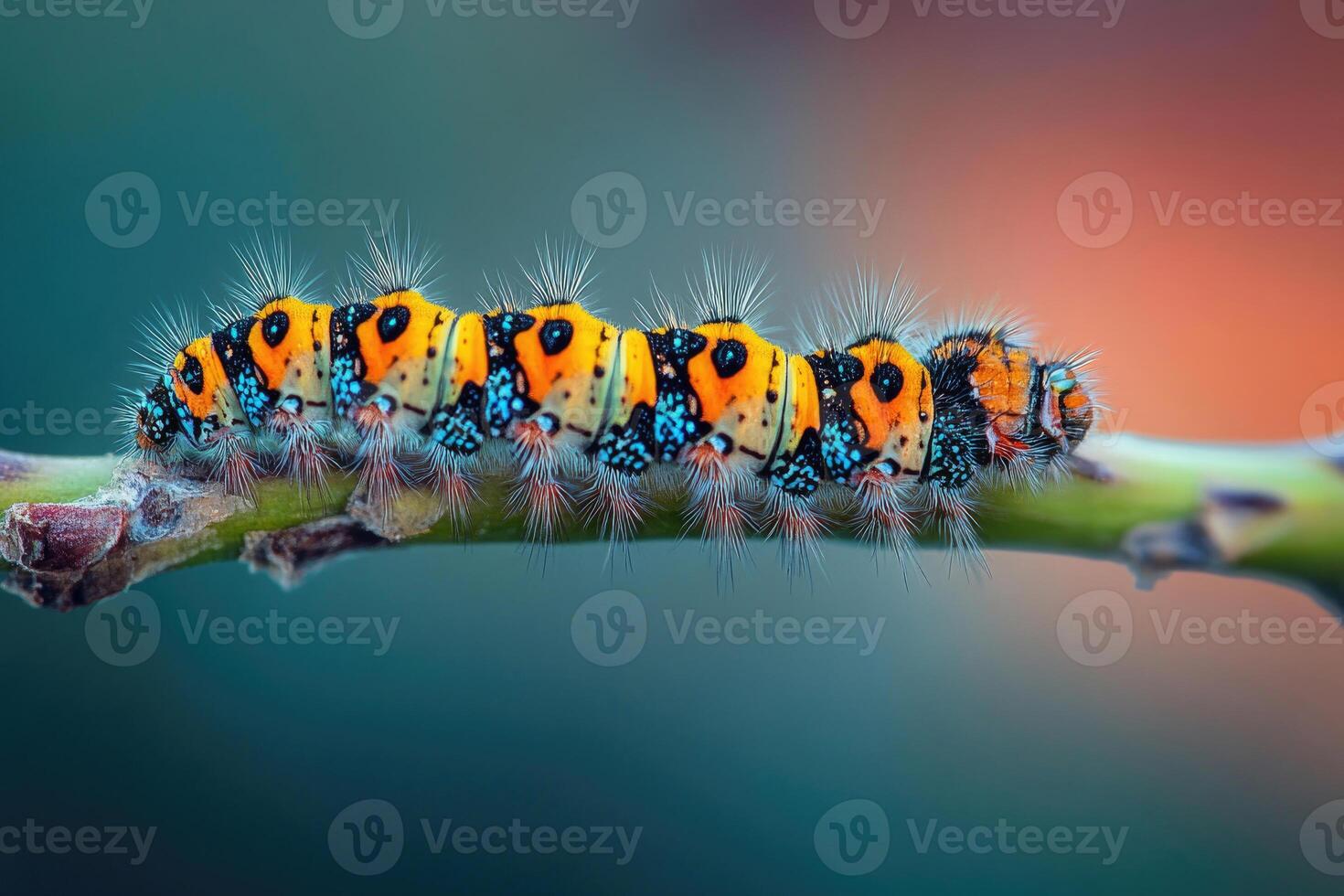 A caterpillar slowly moving along a branch. photo