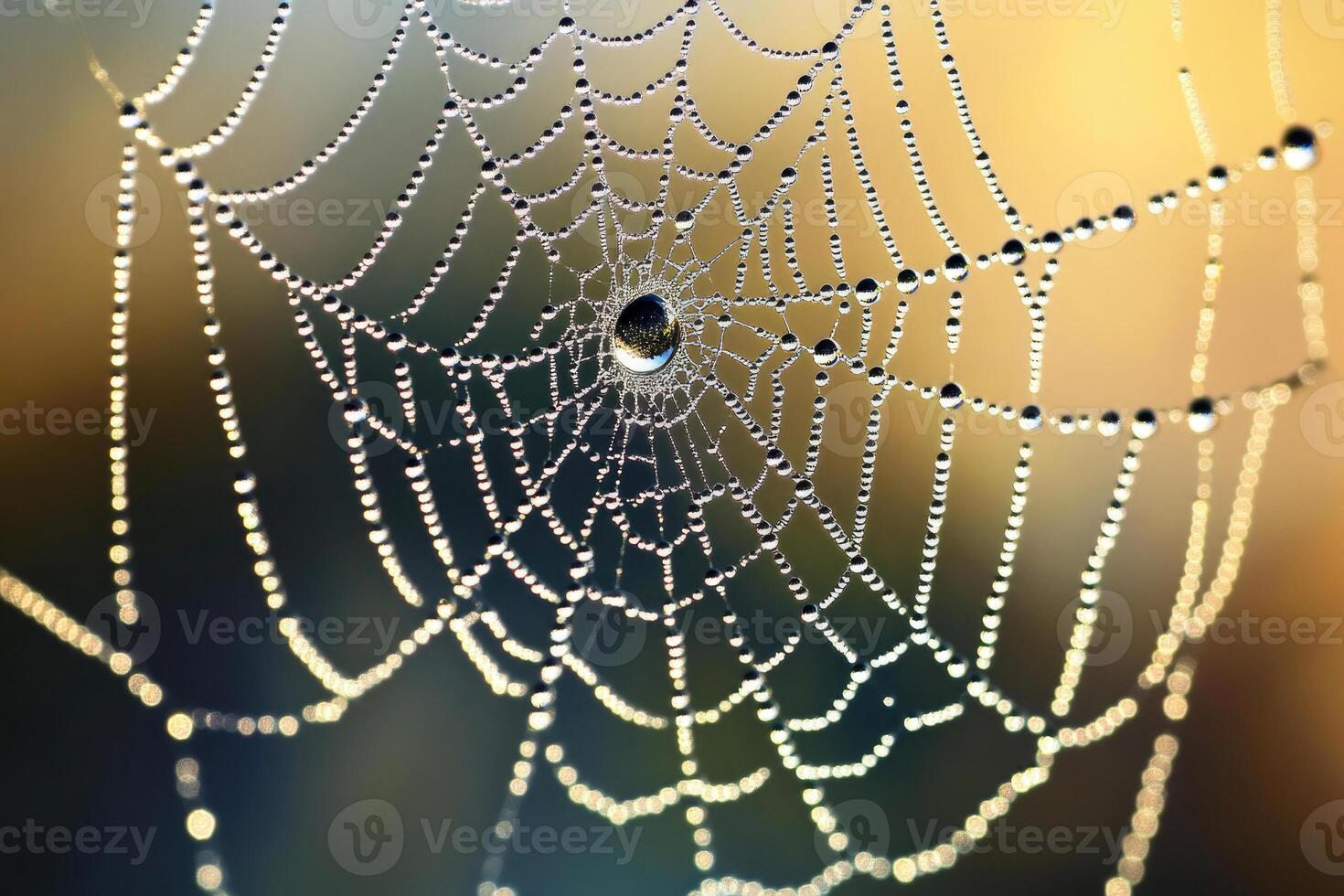 A spider web covered in morning dew. photo