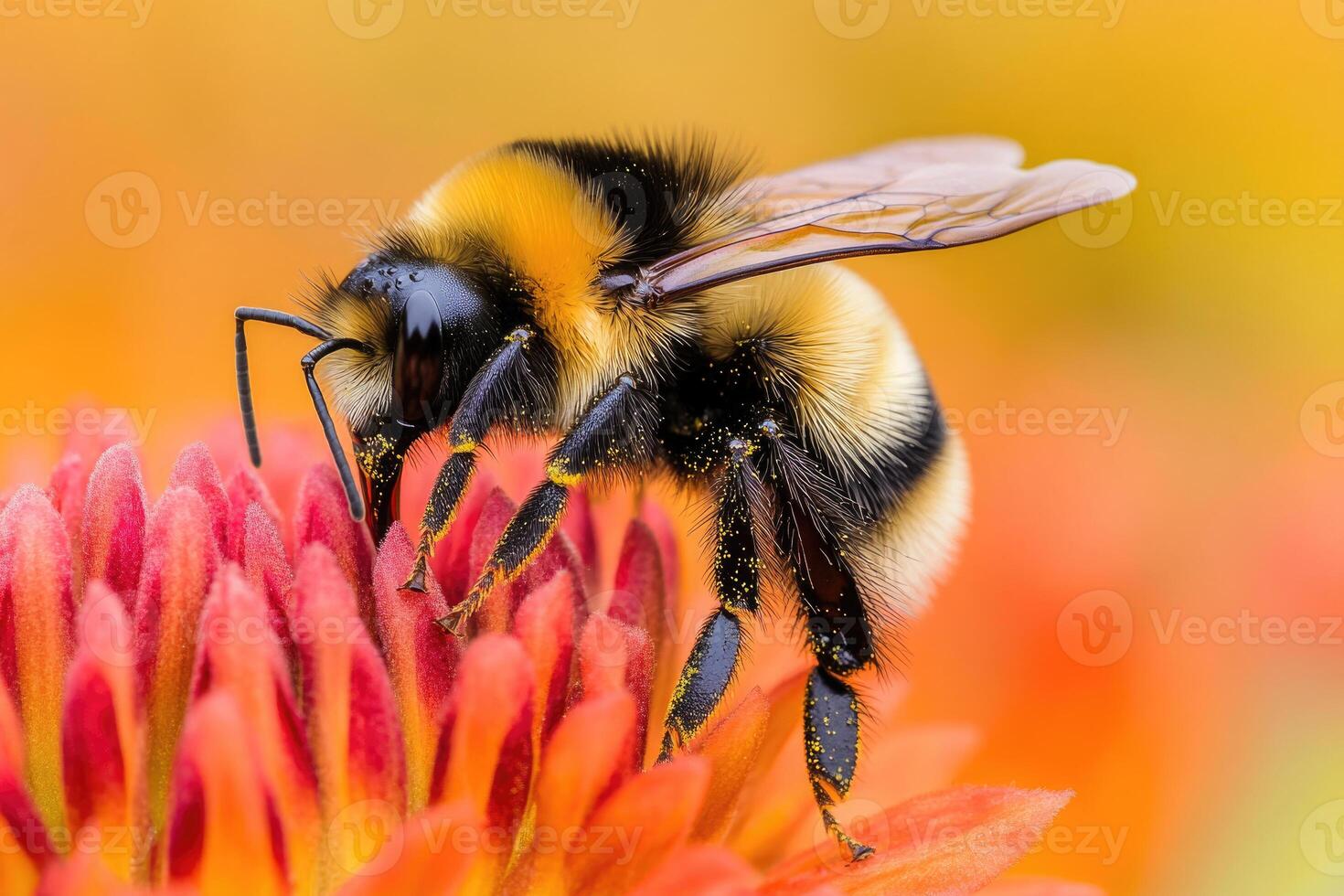A bumblebee busy pollinating a flower. photo