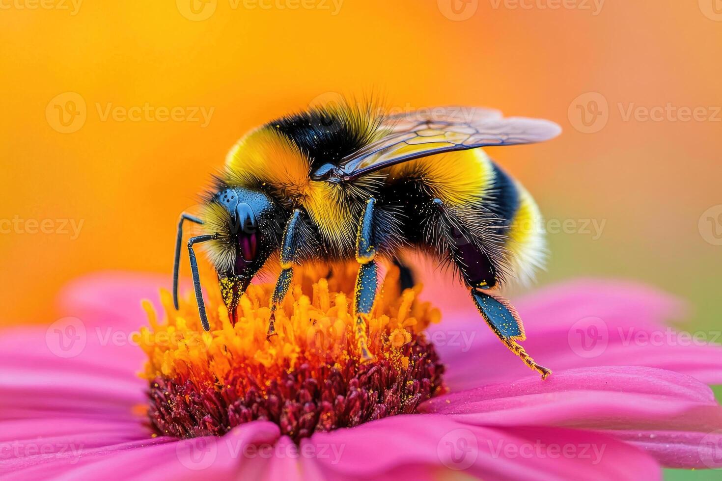 A bumblebee busy pollinating a flower. photo