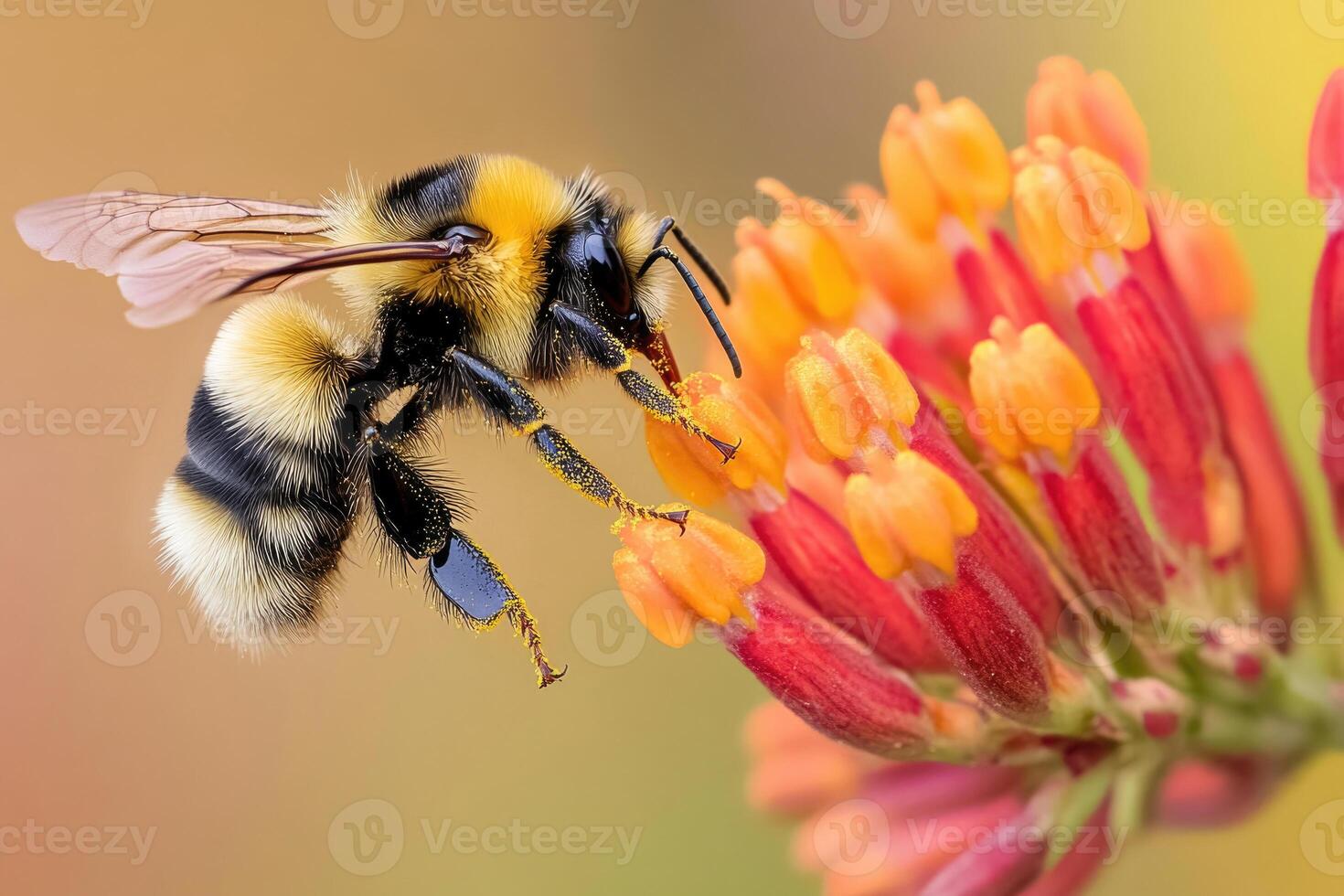 A bumblebee busy pollinating a flower. photo