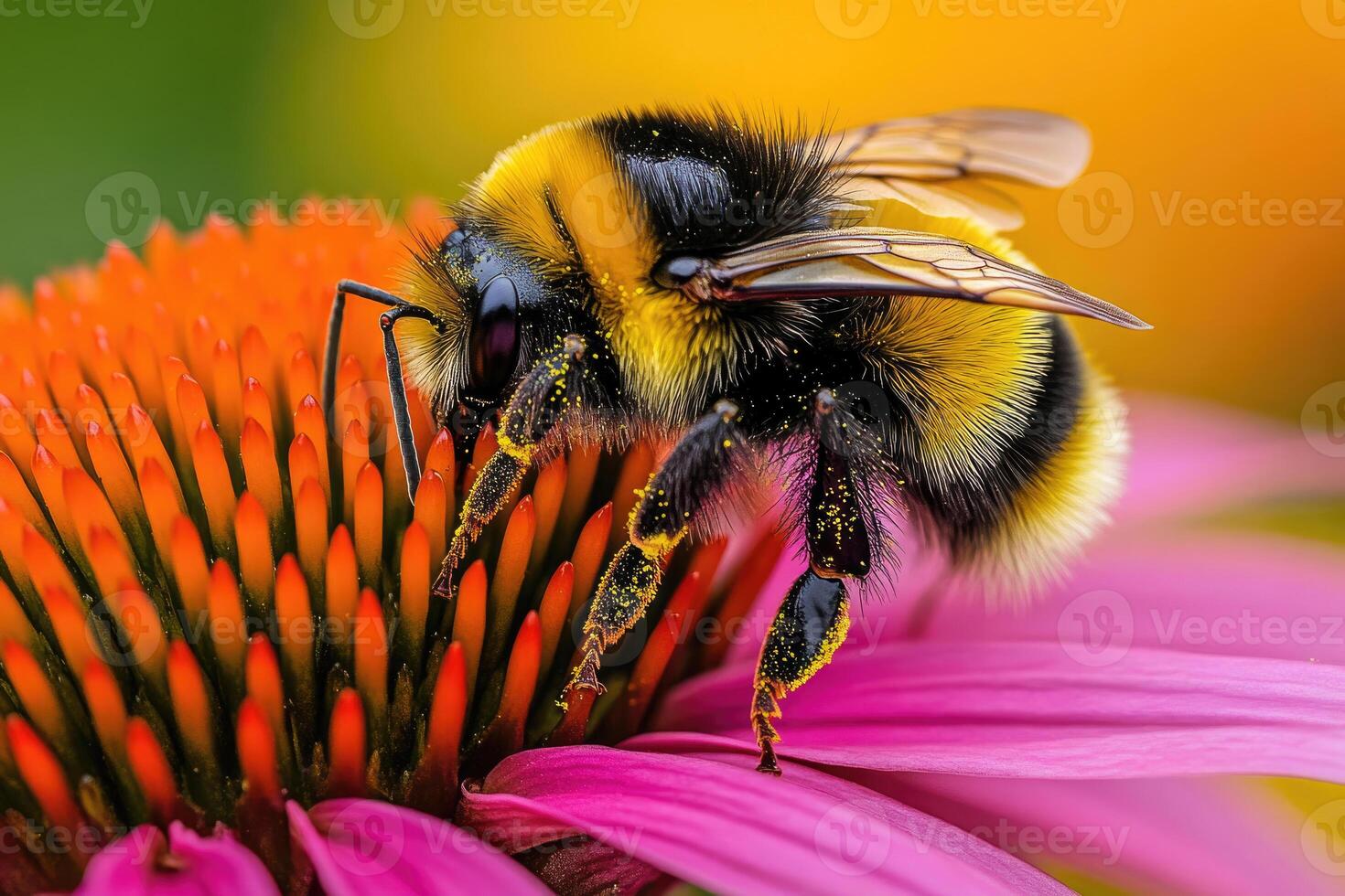 A bumblebee busy pollinating a flower. photo