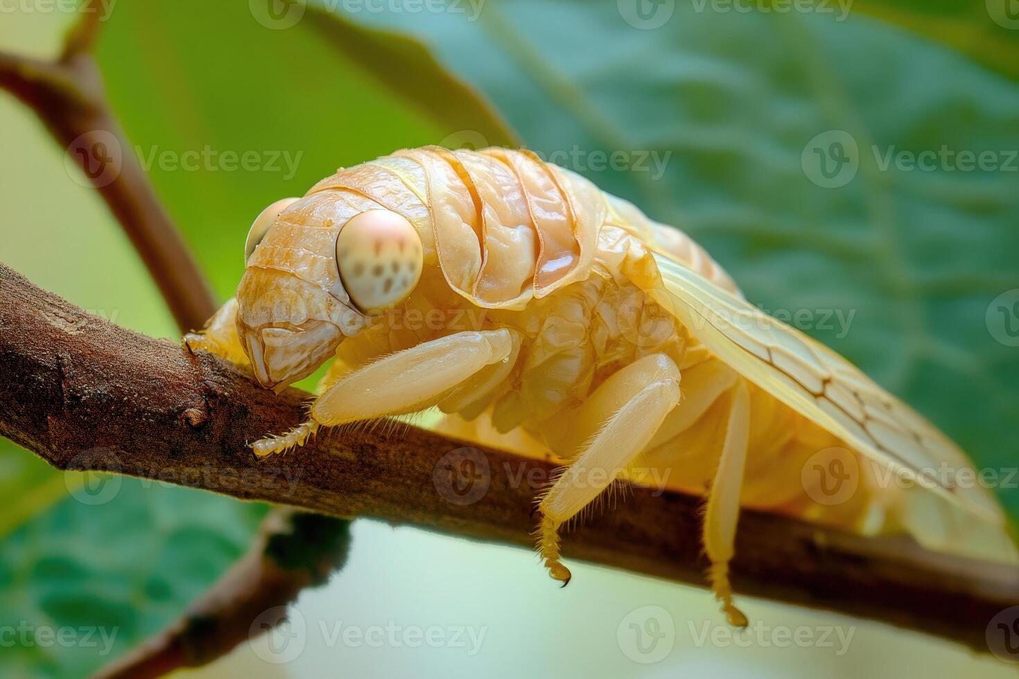 A cicada emerging from its exoskeleton. photo
