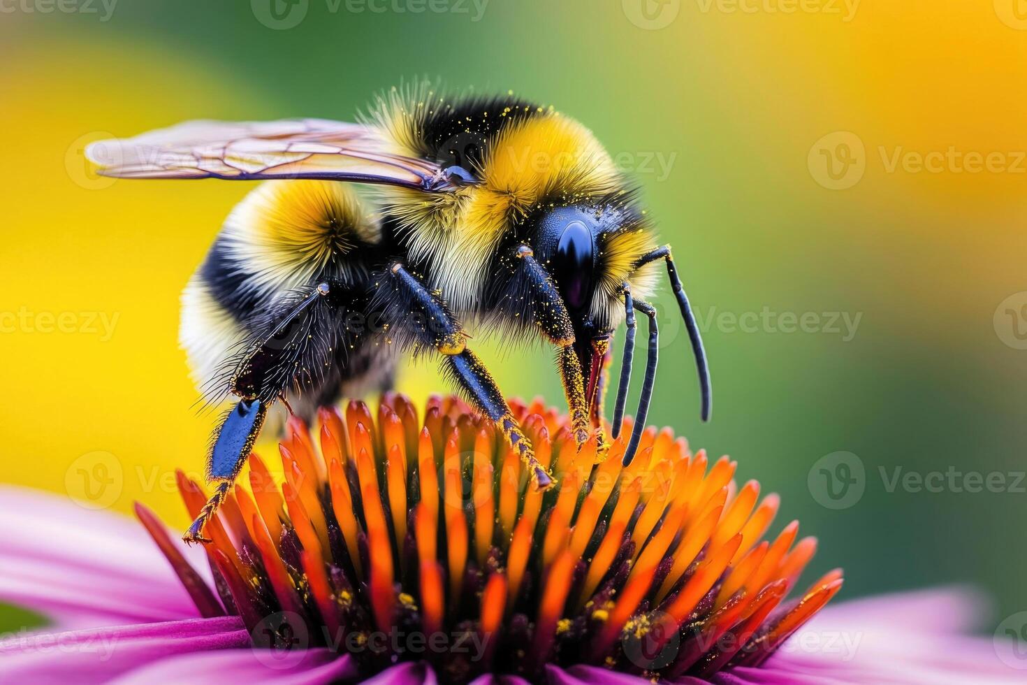 A bumblebee busy pollinating a flower. photo