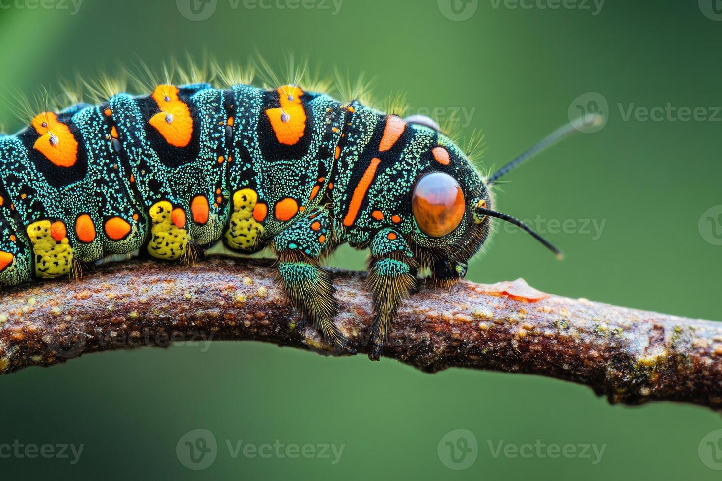 A caterpillar slowly moving along a branch. photo