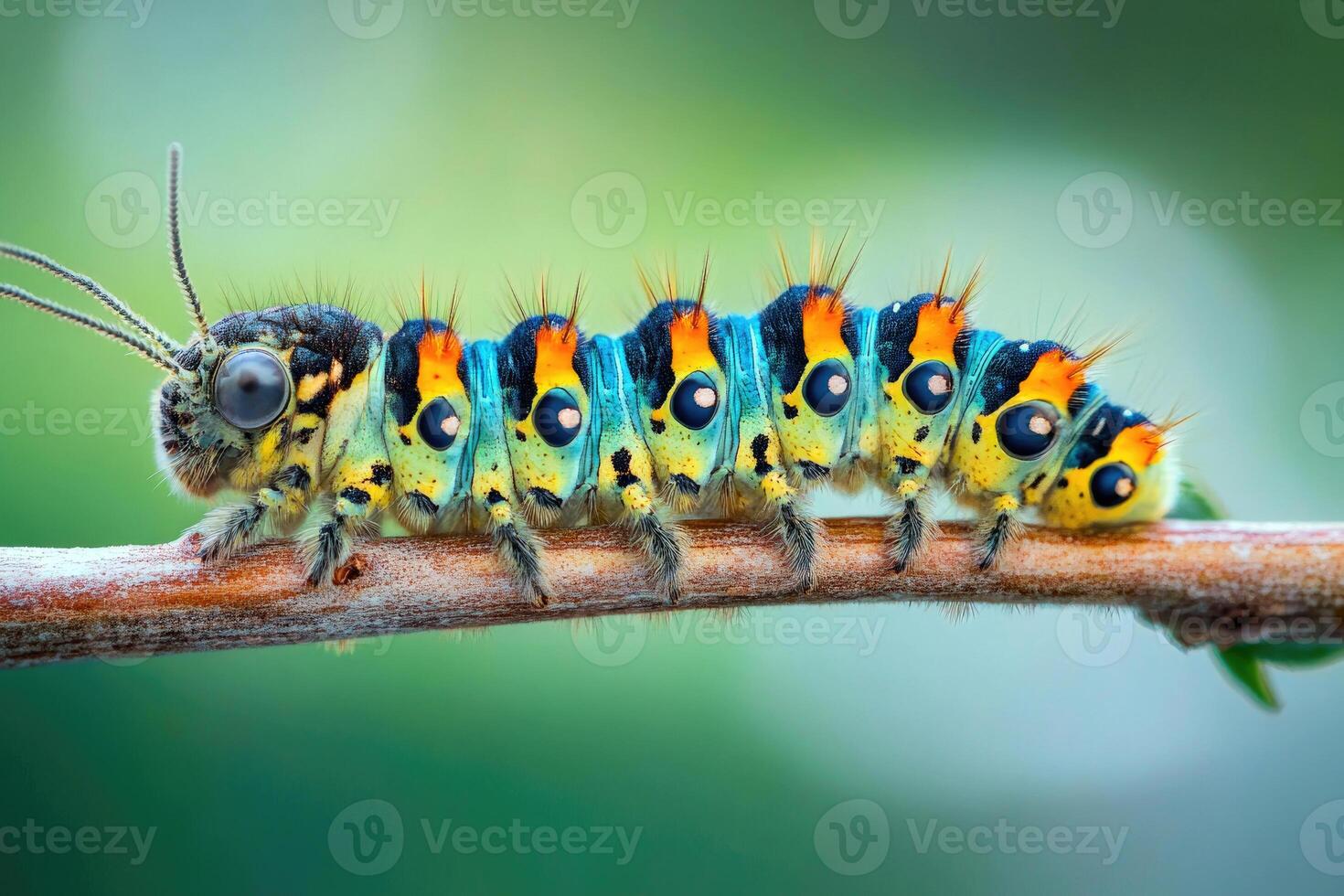 A caterpillar slowly moving along a branch. photo