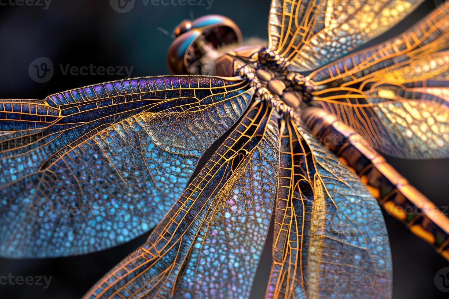 A dragonflys intricate wing pattern captured in detail. photo