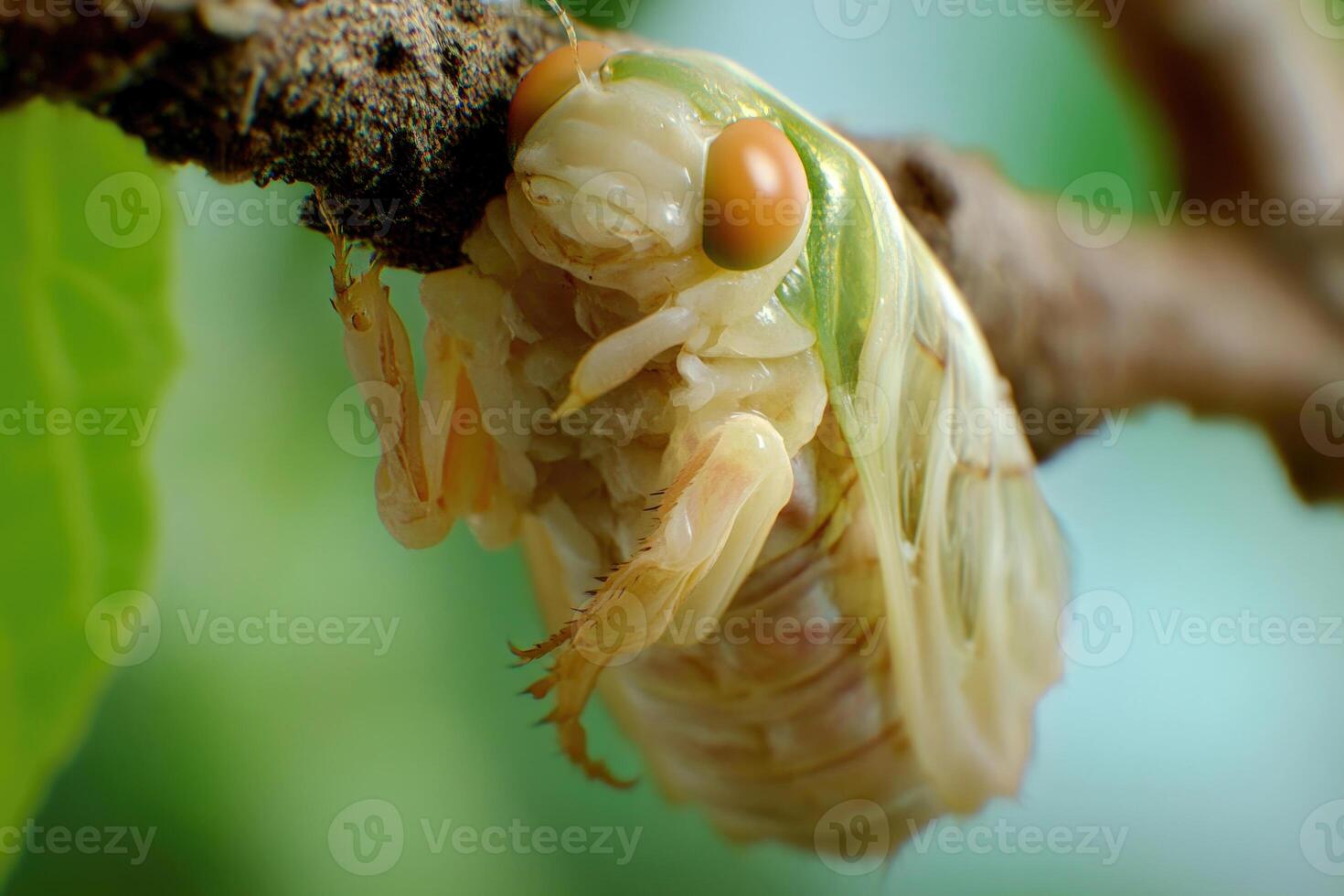 A cicada emerging from its exoskeleton. photo