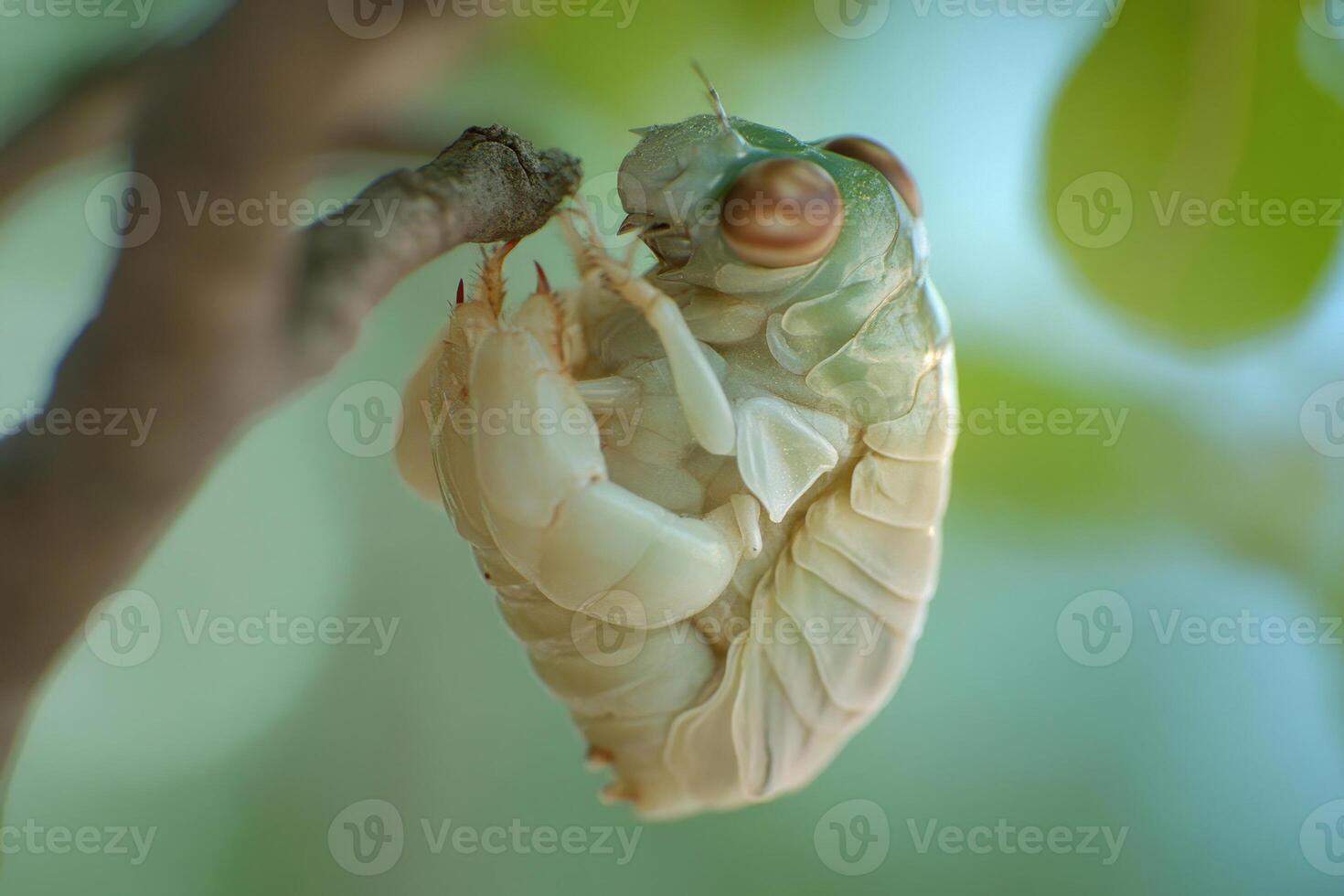 A cicada emerging from its exoskeleton. photo