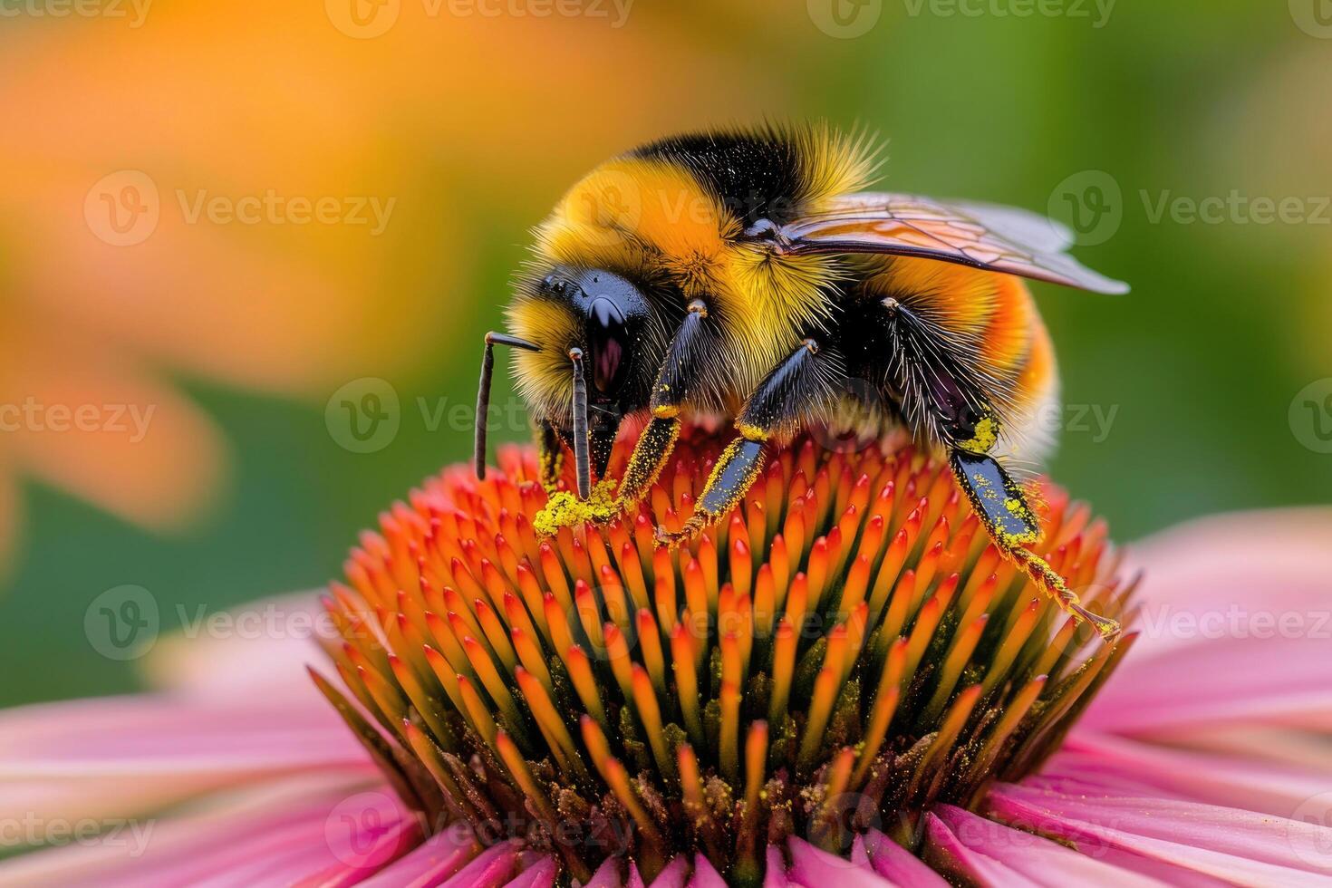 A bumblebee busy pollinating a flower. photo