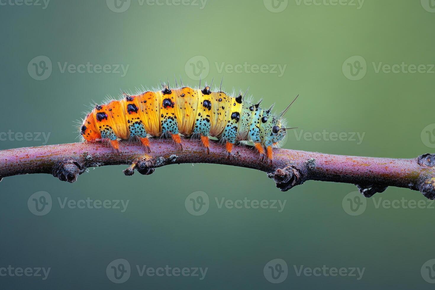A caterpillar slowly moving along a branch. photo