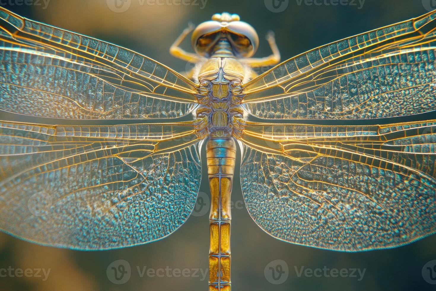 A dragonflys intricate wing pattern captured in detail. photo