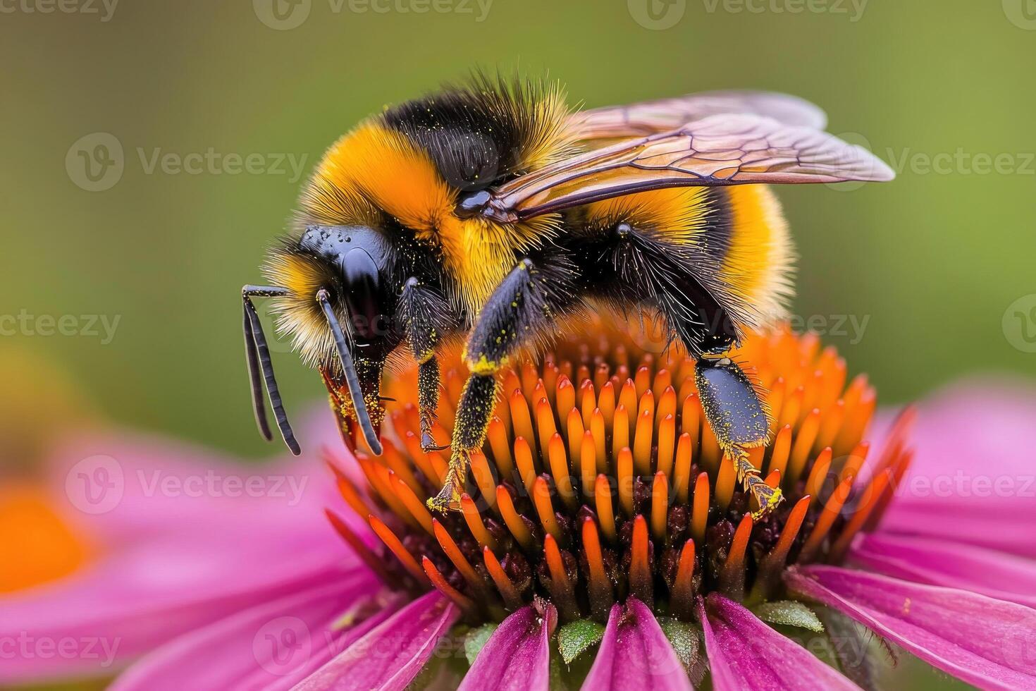 A bumblebee busy pollinating a flower. photo