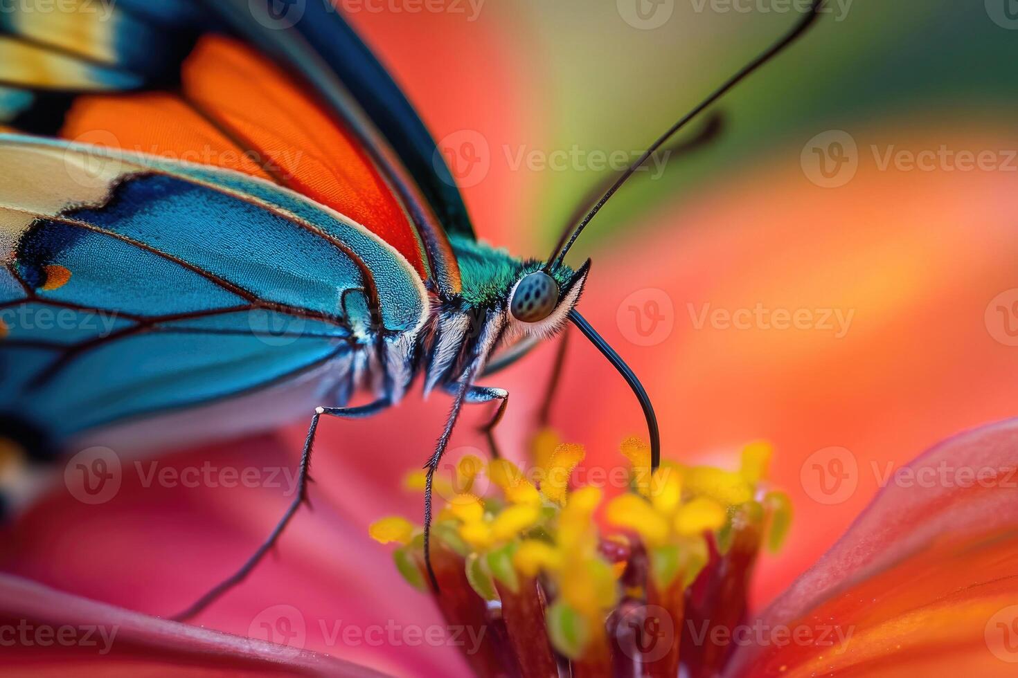 A butterfly sipping nectar from a flower. photo