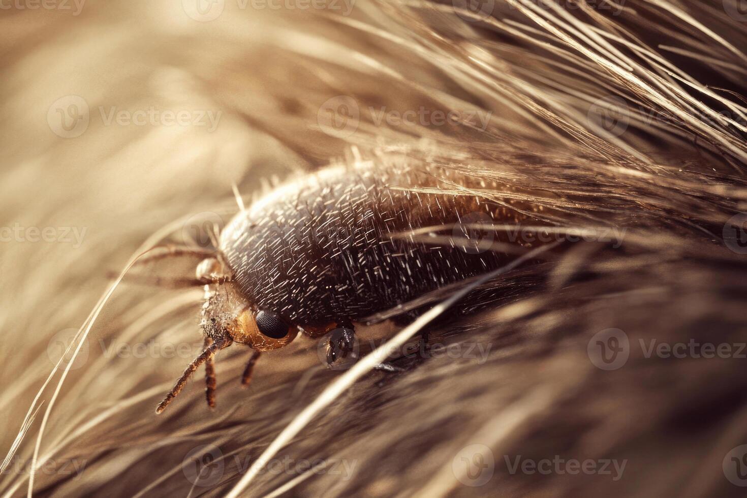 A flea nestled in the fur of an animal. photo