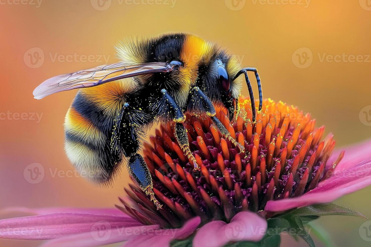 A bumblebee busy pollinating a flower. photo