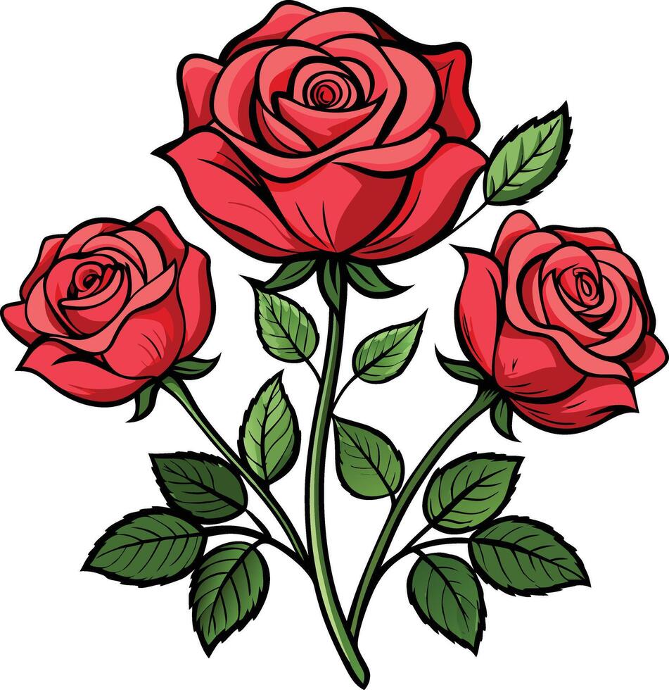 Digital Rose Blooms in Simple Style vector