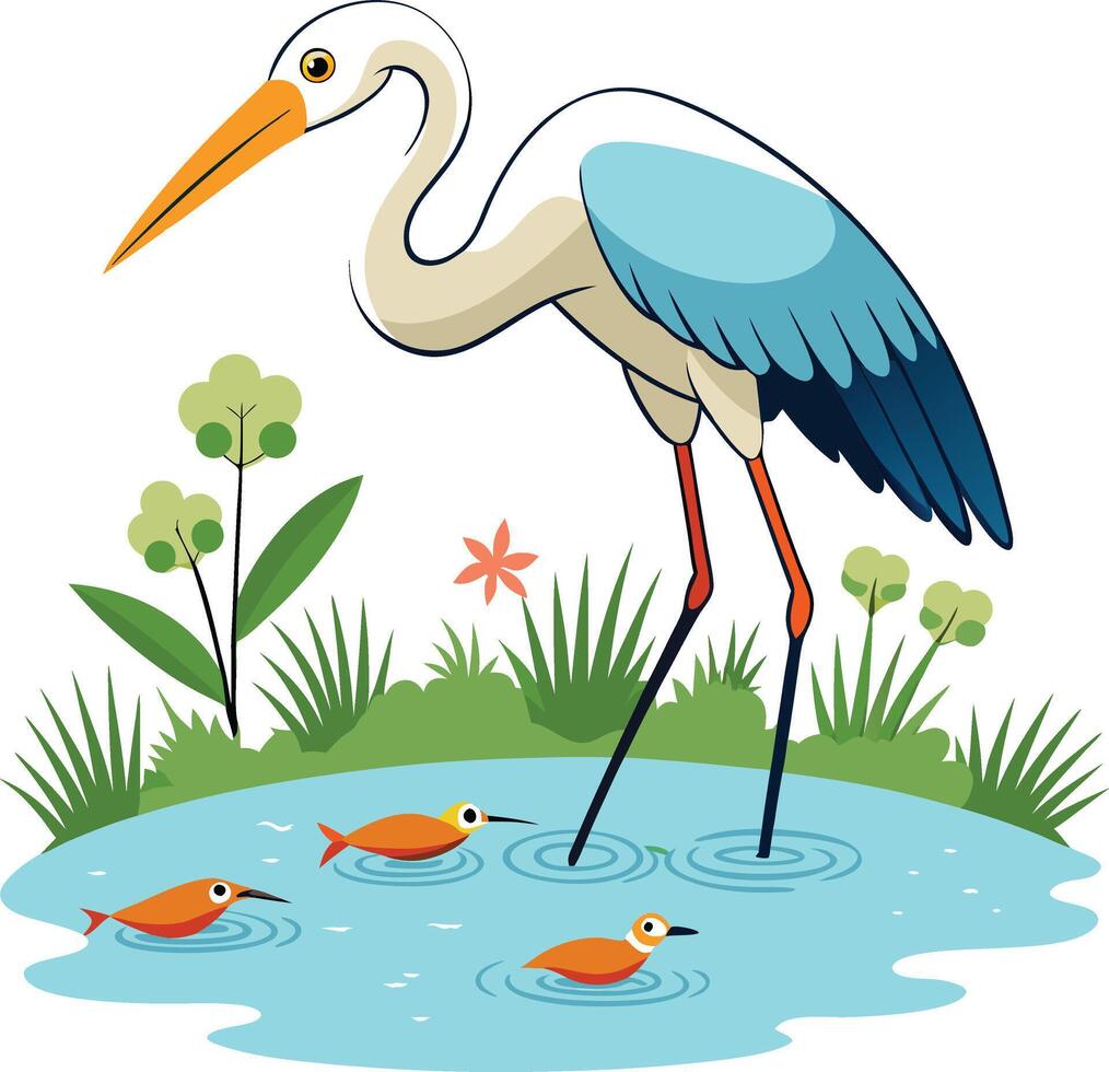 Stork's Skillful Fish Hunting Display vector