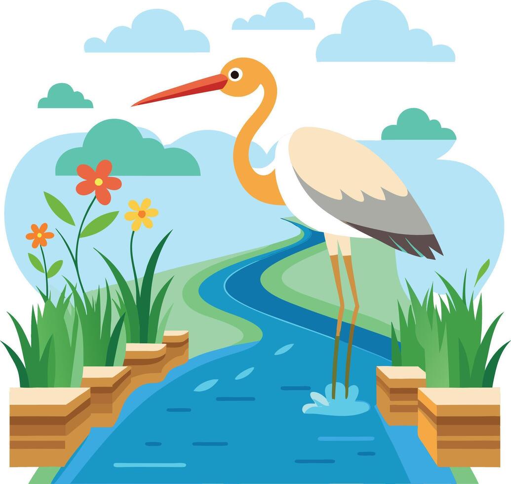Focused Stork Hunting for Fish vector