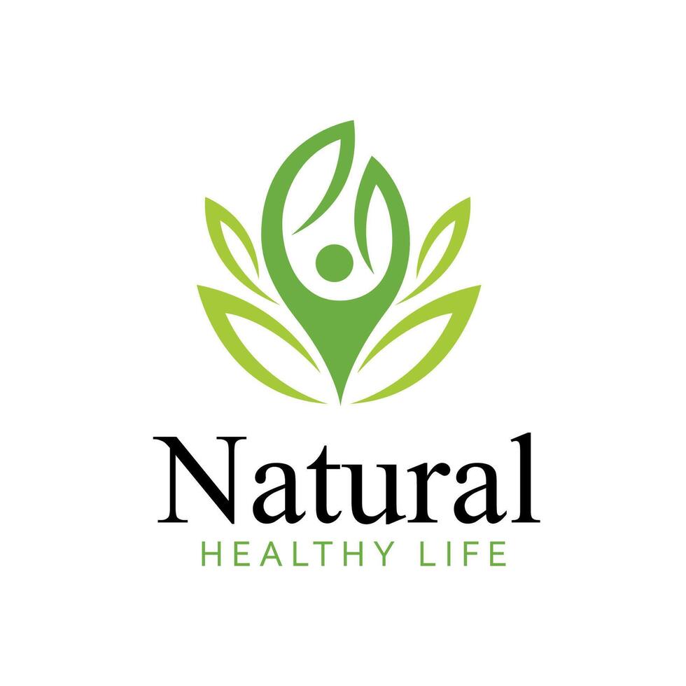 Abstract green person enjoying healthy life logo design vector