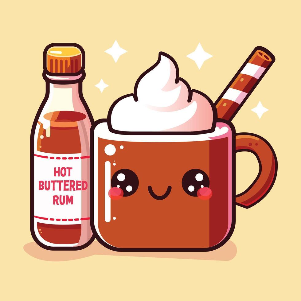 christmas kawaii Classic Hot Buttered Rum flat icon. vector