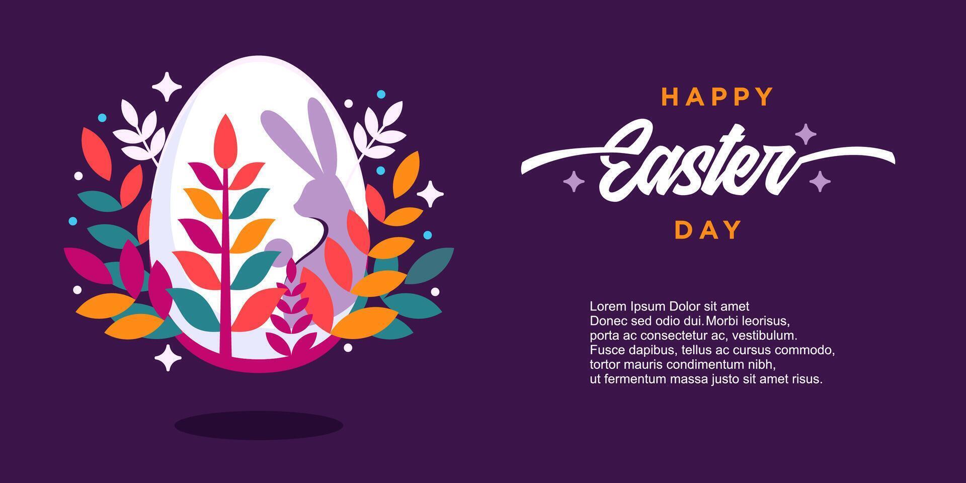 colorful Easter poster and banner template with Easter eggs in the nest on light purple background.Greetings and presents for Easter Day in flat lay styling. Promotion and shopping template for Easter vector
