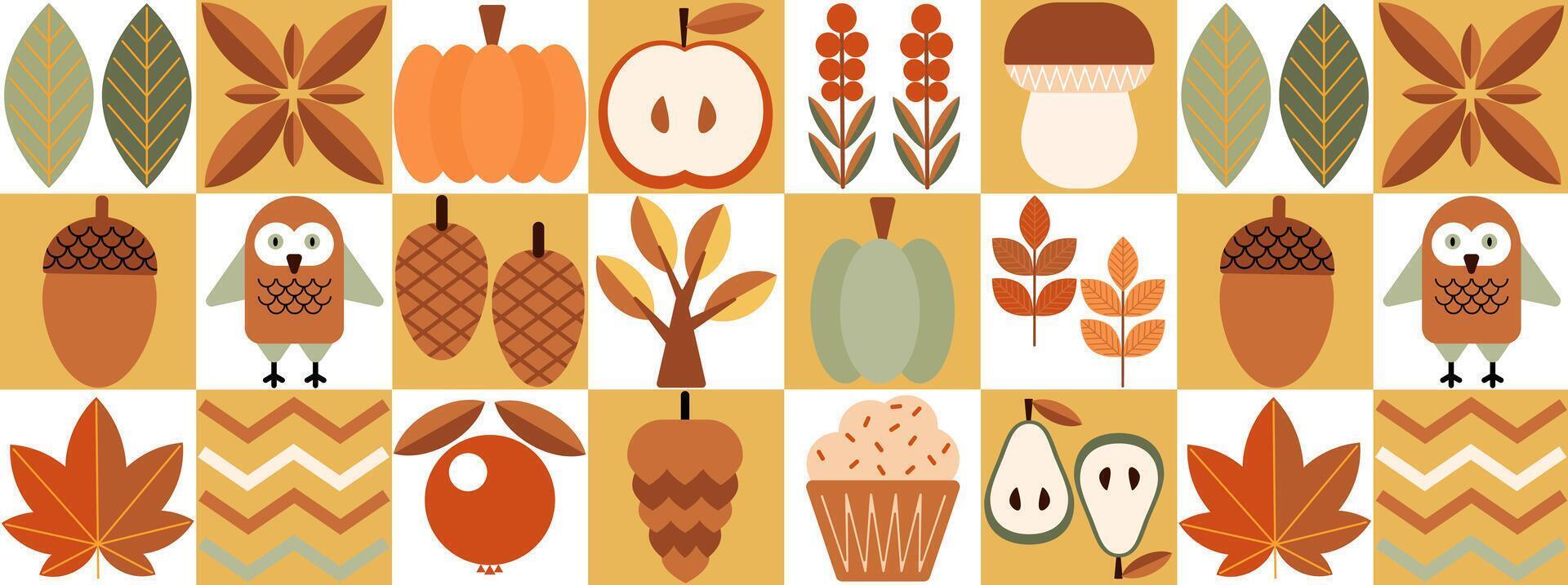 Autumn geometric seamless pattern mosaic in scandinavian style. vector