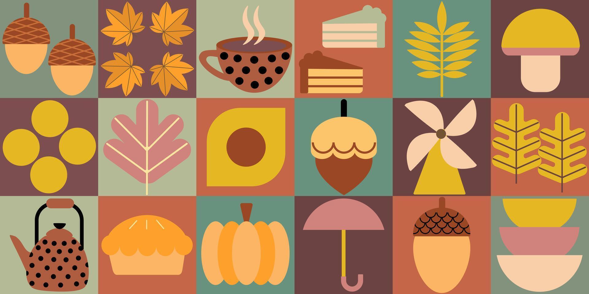 Autumn. Geometric seamless pattern mosaic in scandinavian style. Poster for sale, banner, cover, flyer. vector