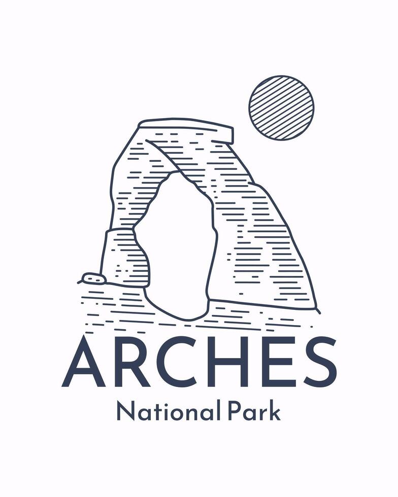 Arches National park Utah in mono line art vector